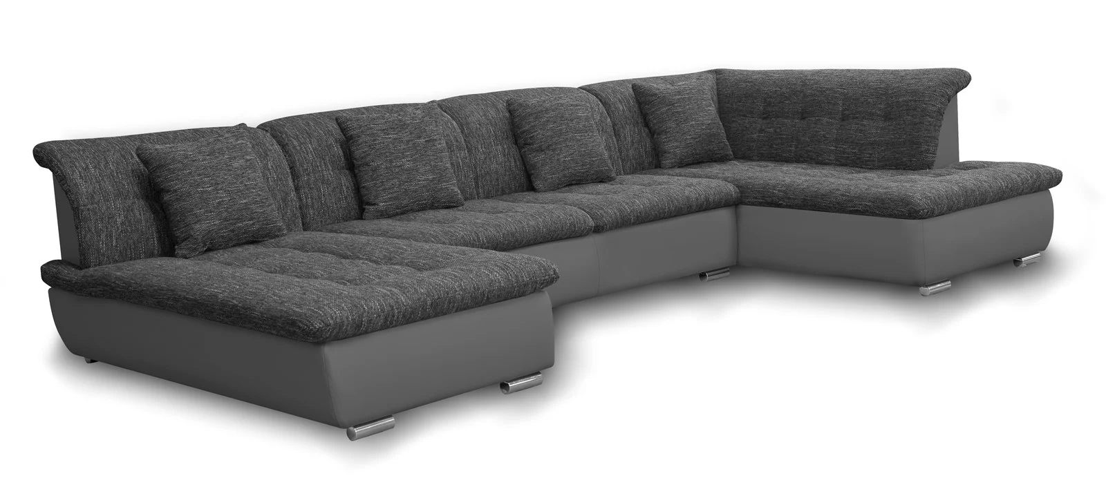 Couchgarnitur NICOLE mit Schlaffunktion Ottomane Links Grau/Schwarz - Fun Moebel