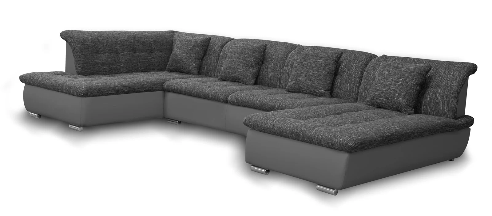 Couchgarnitur NICOLE mit Schlaffunktion Ottomane Rechts Grau/Schwarz - Fun Moebel