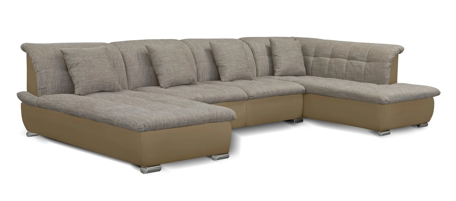 Couchgarnitur NICOLE ohne Schlaffunktion Ottomane Links Sand/Cappuccino - Fun Moebel