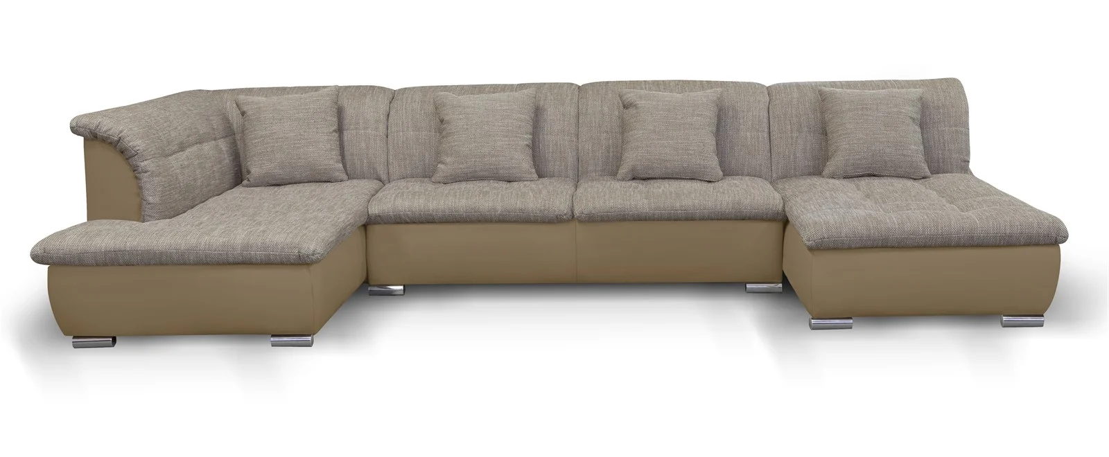 Couchgarnitur NICOLE mit Schlaffunktion Ottomane Rechts Sand/Cappuccino - Fun Moebel