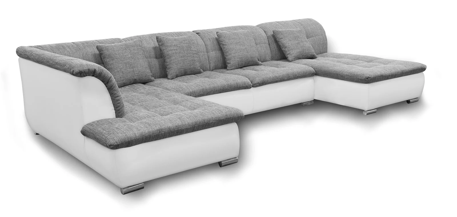 Couchgarnitur NICOLE ohne Schlaffunktion Ottomane Rechts Grau/Weiß - Fun Moebel
