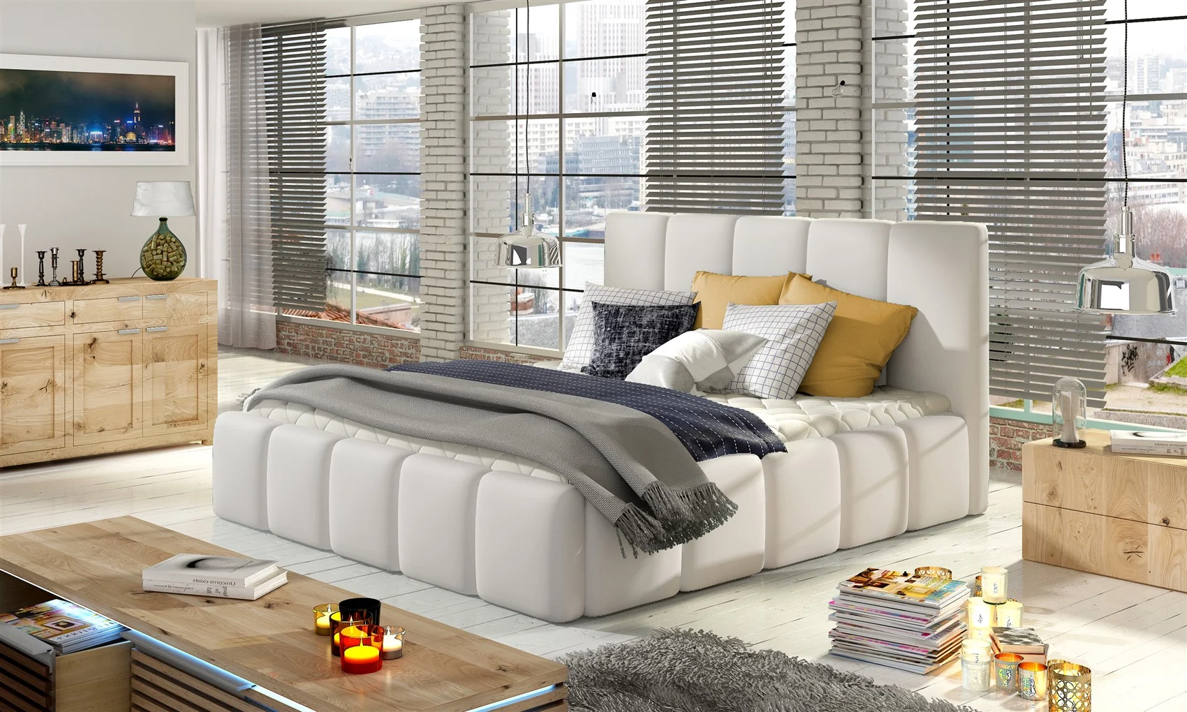 Polsterbett Doppelbett VERONA Komplettset Kunstleder Weiss 120x200cm - Fun Moebel