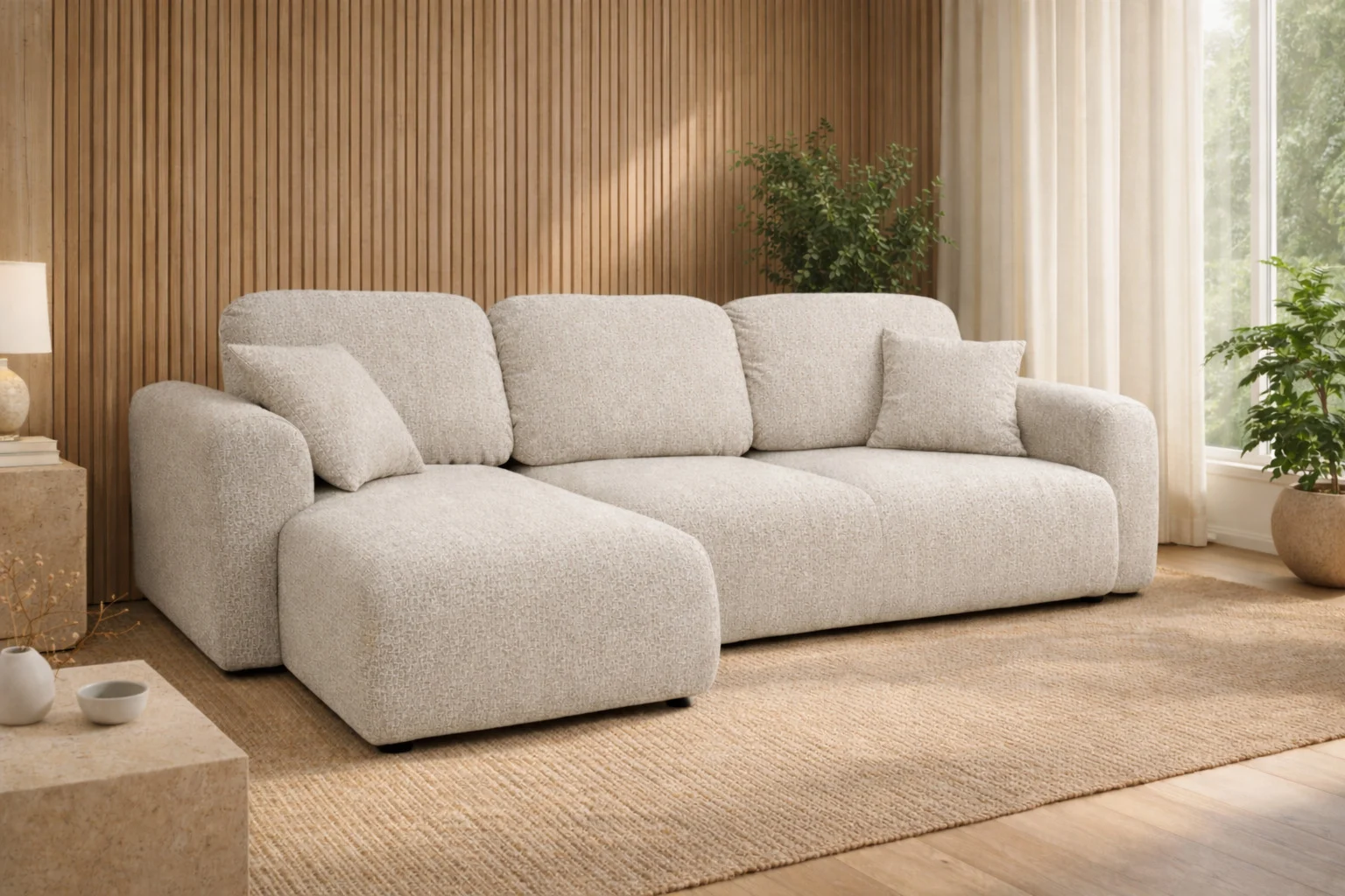 Ecksofa mit Schlaffunktion und Bettkasten, Sofa L-Form, Chenille-Stoff Artico, Bingo L