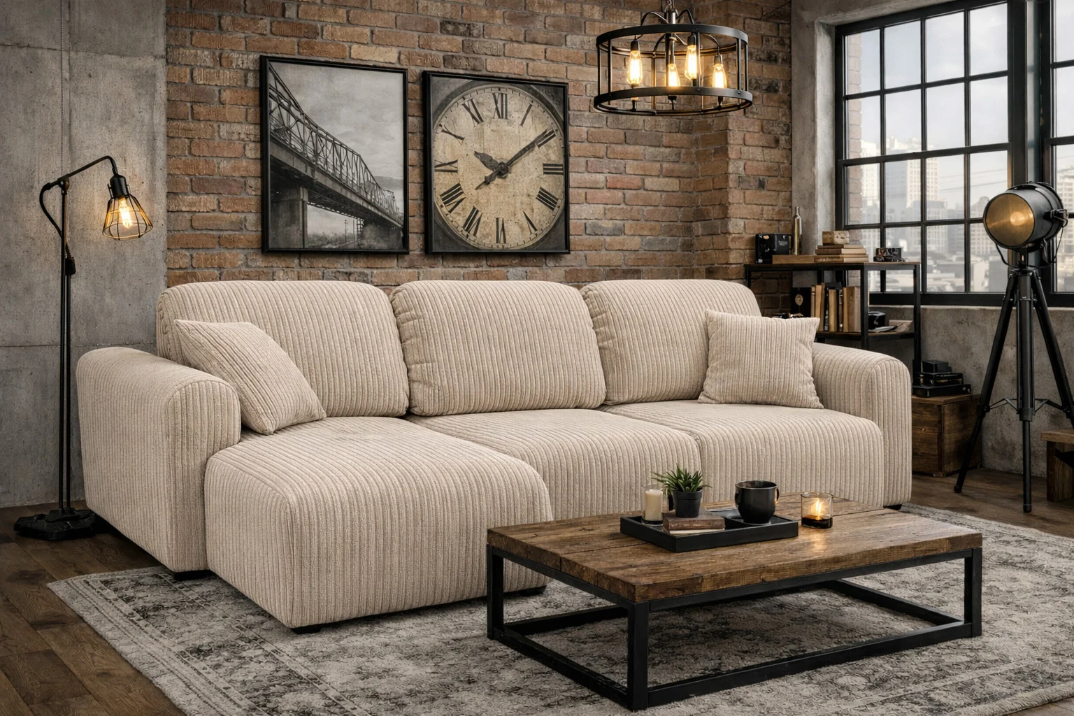 Ecksofa mit Schlaffunktion und Bettkasten, Sofa L-Form, Cordstoff Poso, Bingo L
