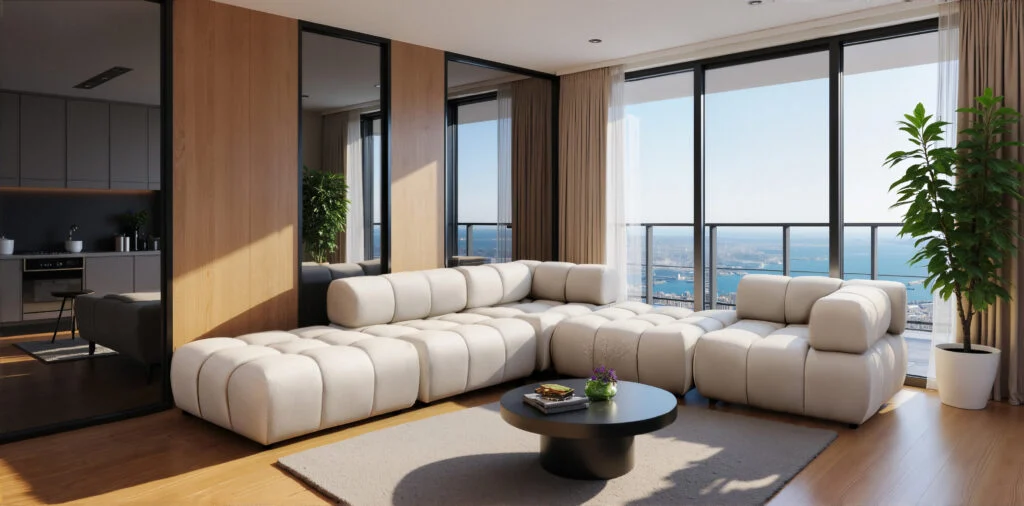Ecksofa universell modern modular Premium aus Veloursstoff Bluvel,BOLLA Corner