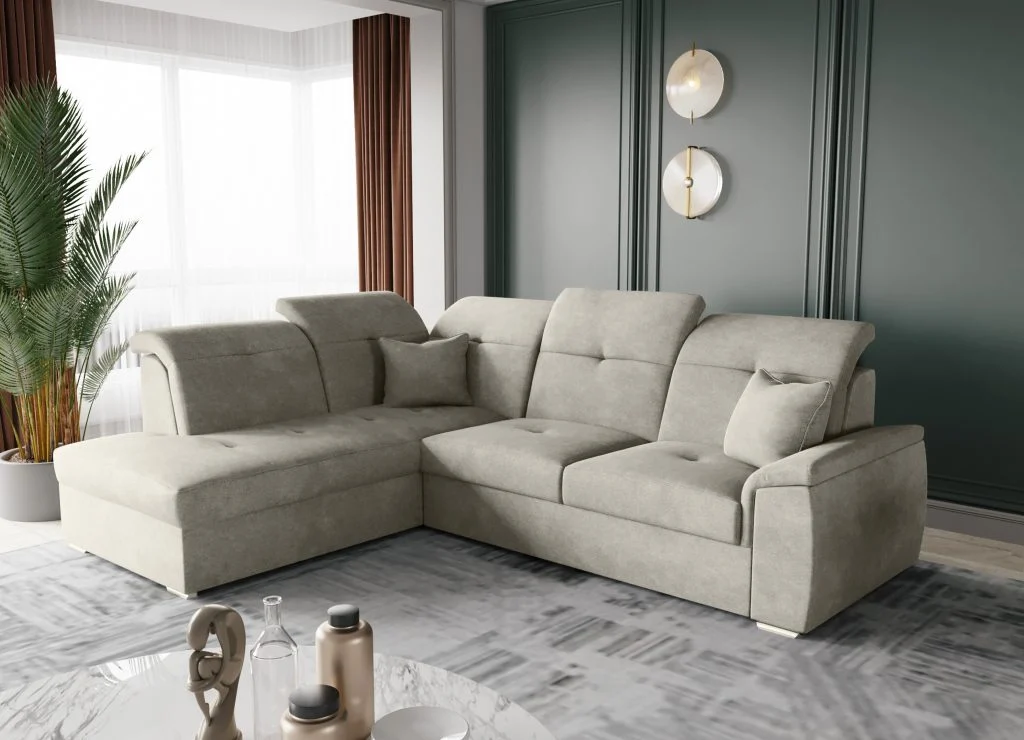 Ecksofa mit Schlaffunktion und Bettkasten, Schlafsofa, Sofa L Form, Couch L Form BARON stoff Brooklyn - Ecksofa mit Relaxfunktion