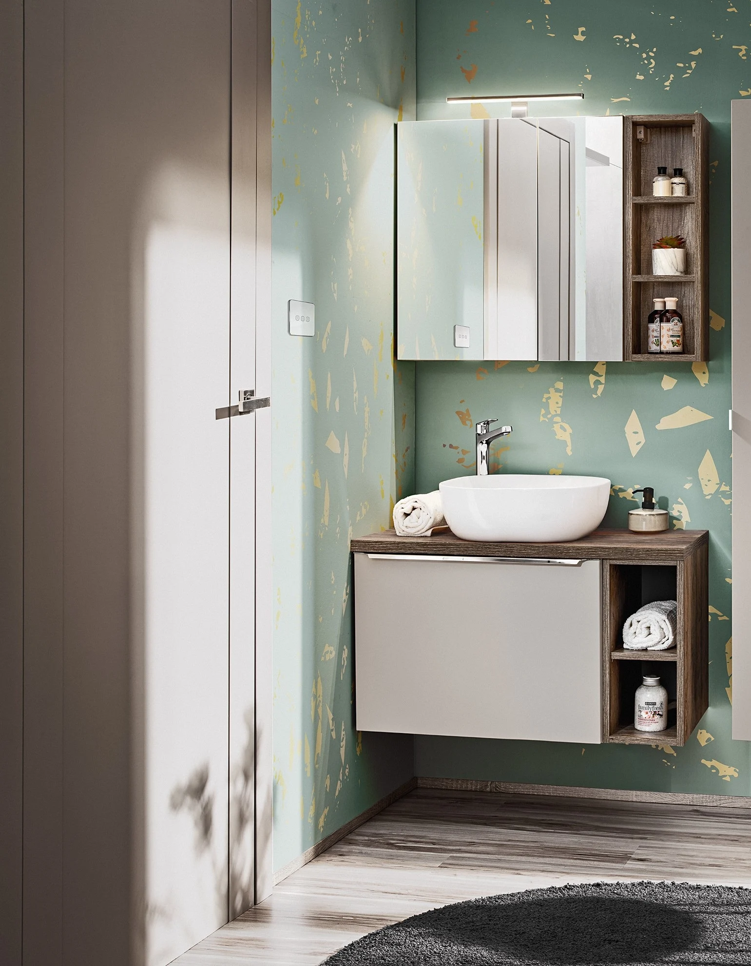 Badmöbel Set 5-tlg Badezimmerset AKAN Taupe Spiegelschrank 60cm inkl. Waschtisch