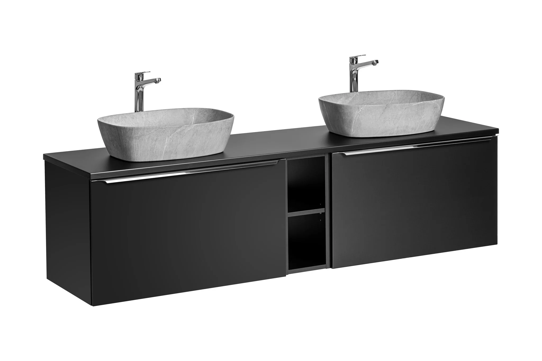 Waschtischunterschrank 5-tlg AKAN 180cm Schwarz matt inkl. Waschtisch