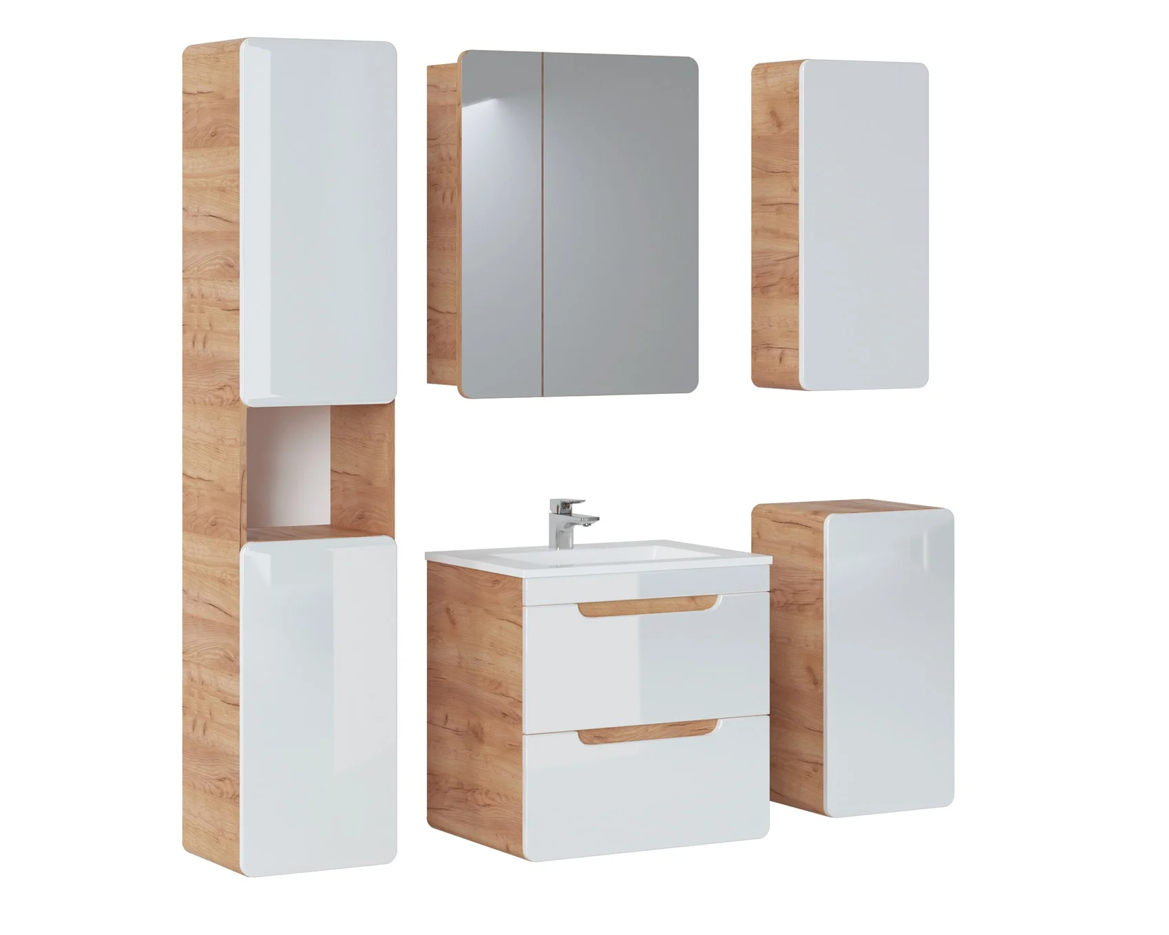 Badmöbel Set 5-tlg Badezimmerset FERMO Weiss HGL inkl.Waschtisch 60cm