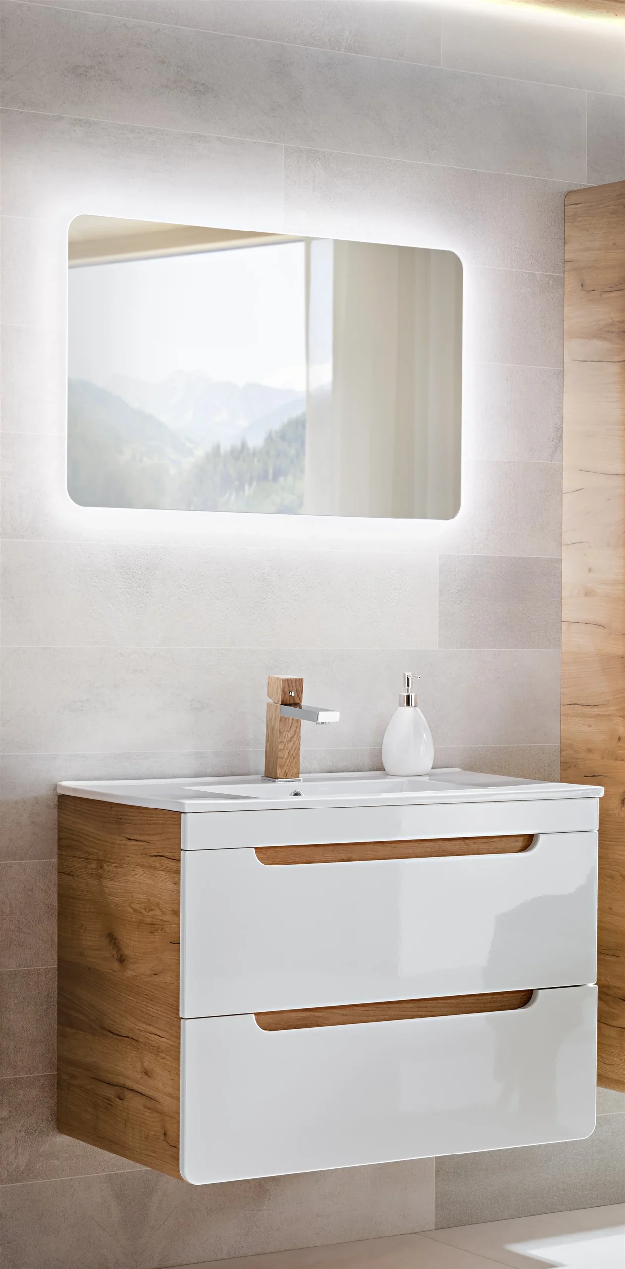 Badmöbel Set 2-tlg Badezimmerset FERMO Weiss HGL inkl.Waschtisch 60cm