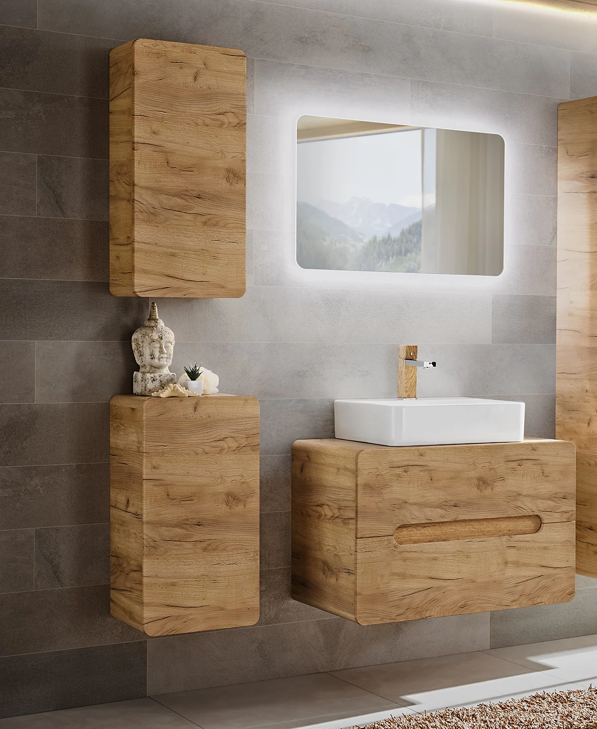 Badmöbel Set 5-tlg Badezimmerset FERMO 80cm Gold Eiche inkl.Waschtisch