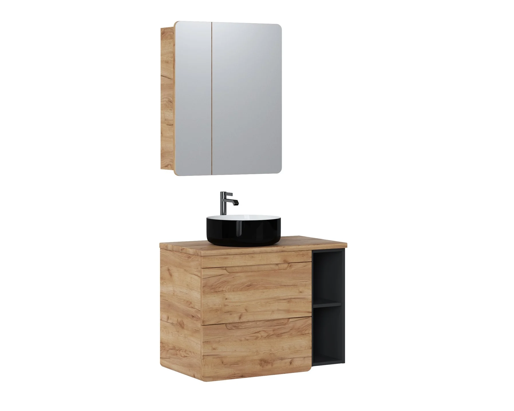 Badmöbel Set 4-tlg Badezimmerset FERMO 80cm Gold Eiche inkl. Waschtisch