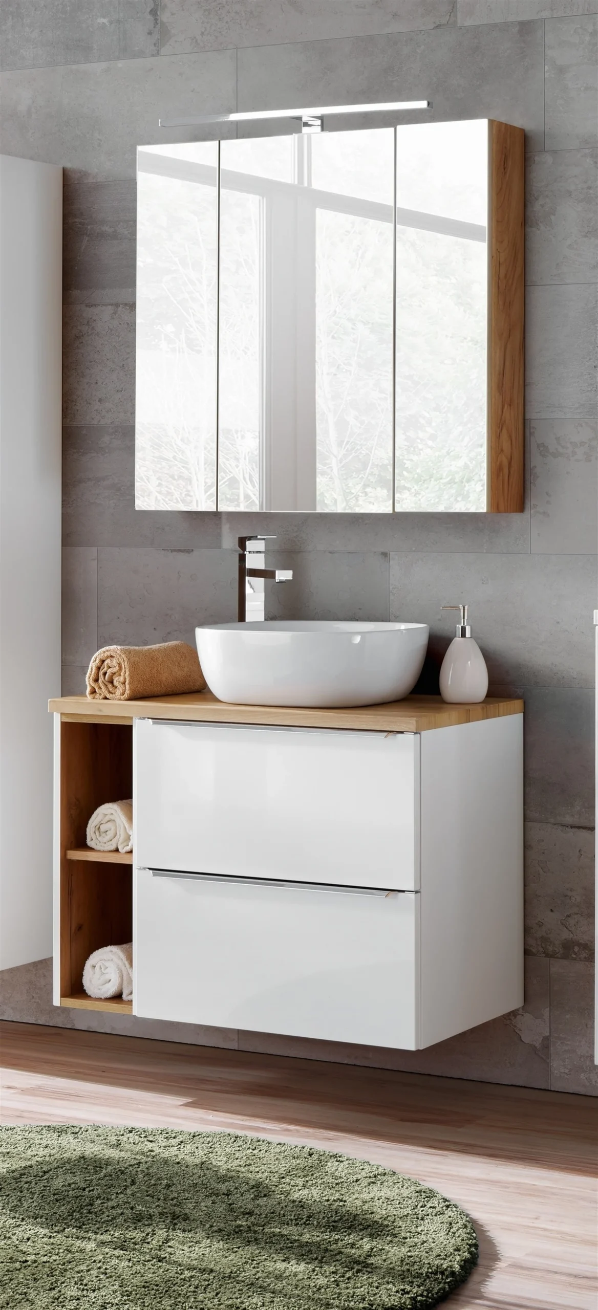 Badmöbel Set 5-tlg Badezimmerset PERUGIA Weiss HGL inkl.Waschbecken