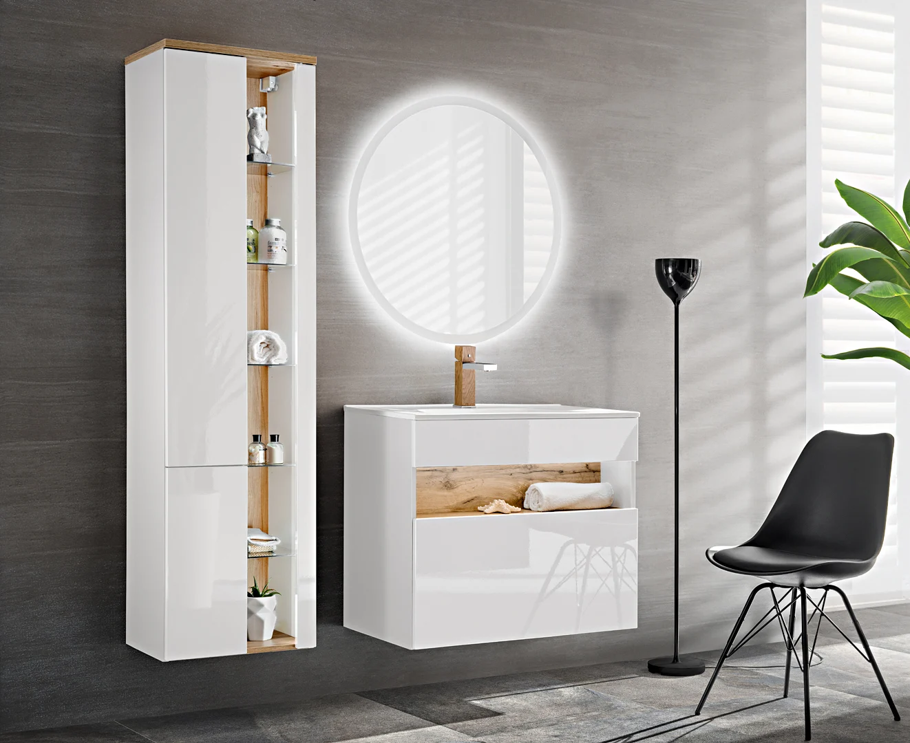 Badmöbel Set 3-tlg Badezimmerset VARESE Weiss inkl.Waschtisch 80cm