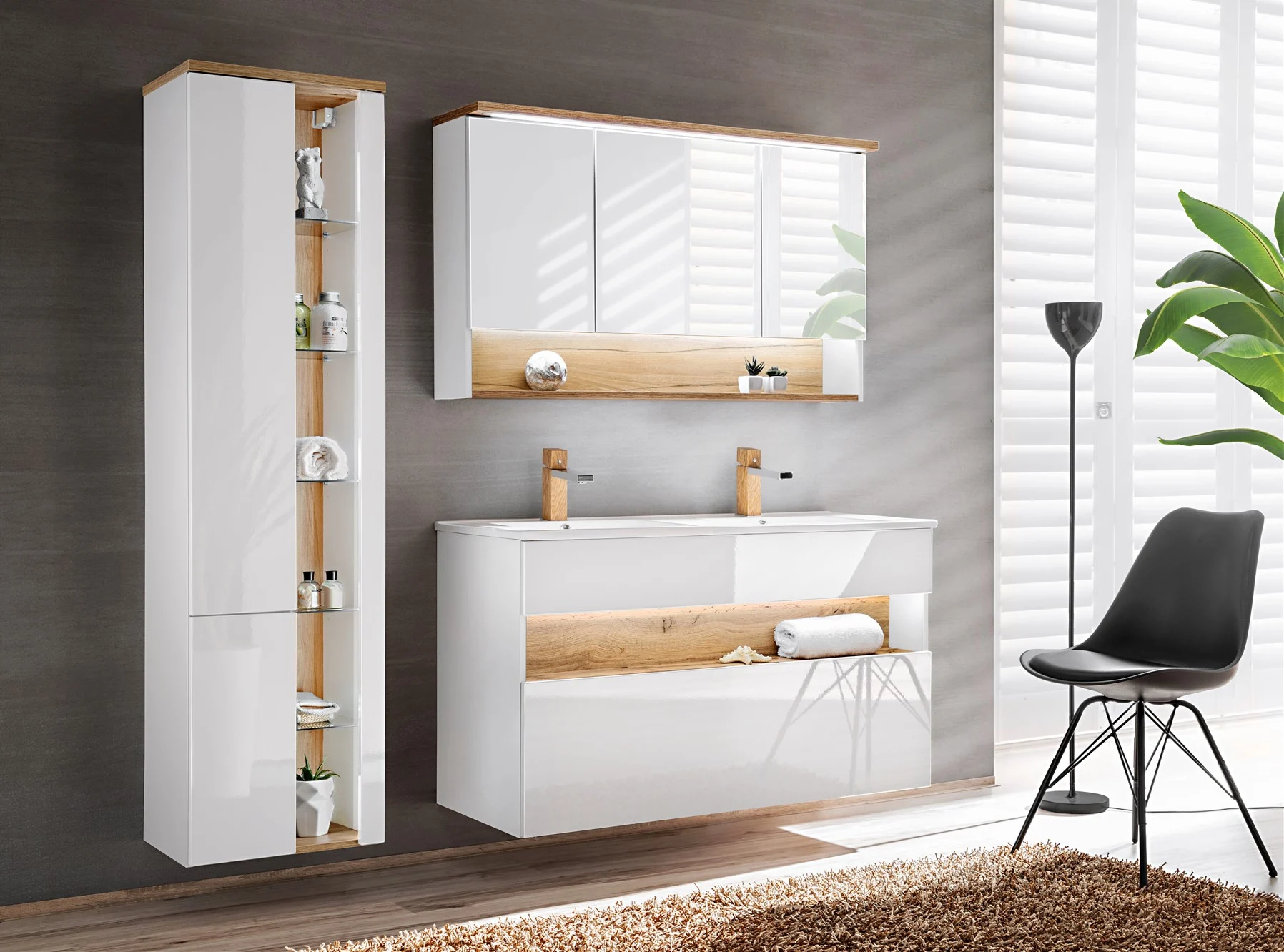 Badmöbel Set 3-tlg Badezimmerset VARESE Weiss inkl.Waschtisch 120 cm