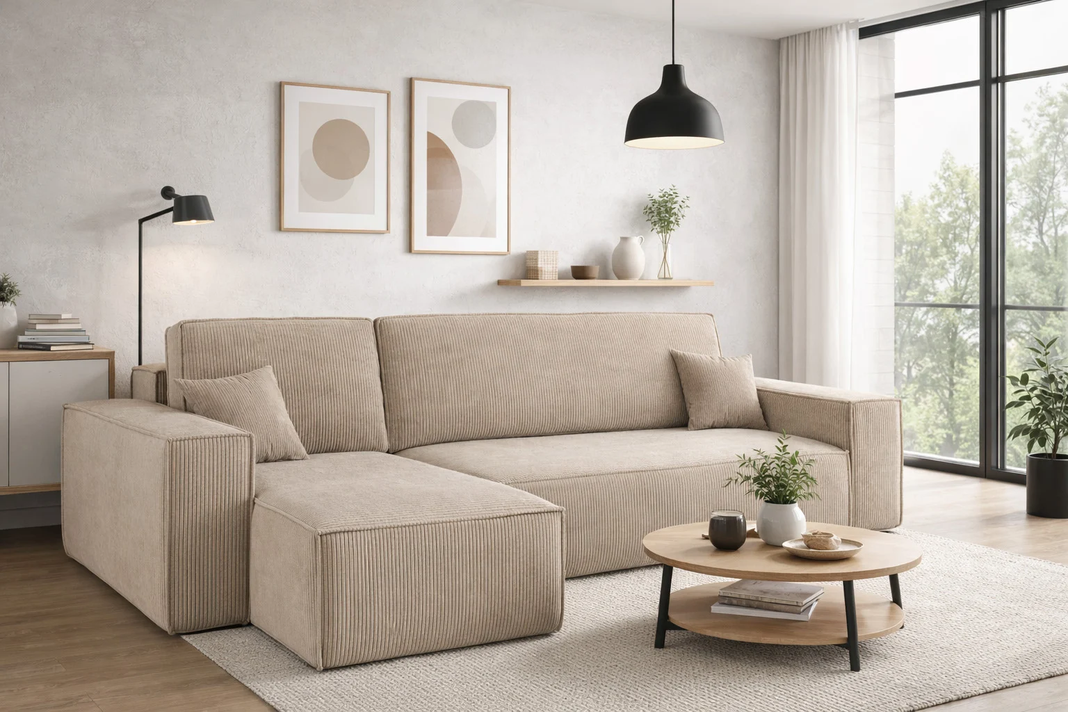 Ecksofa mit Schlaffunktion und Bettkasten, Eckcouch BEST stoff Poso Dicker Cord viele farben