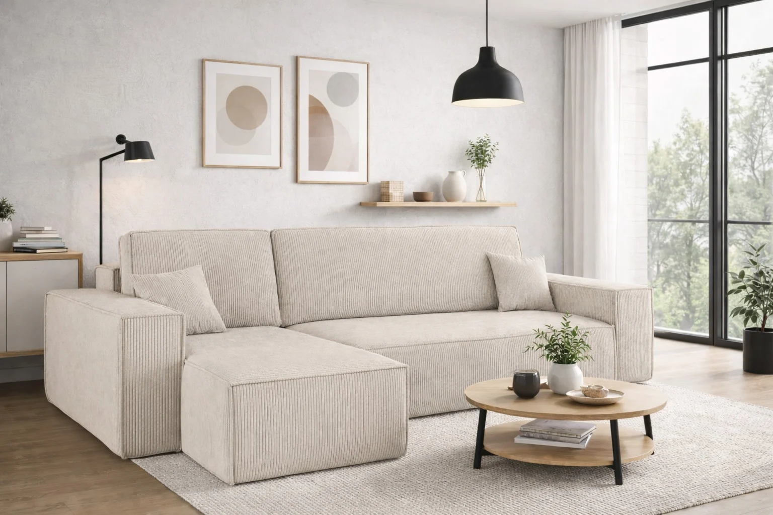 Ecksofa mit Schlaffunktion und Bettkasten, Eckcouch BEST stoff Poso Dicker Cord - Ecksofa Cord