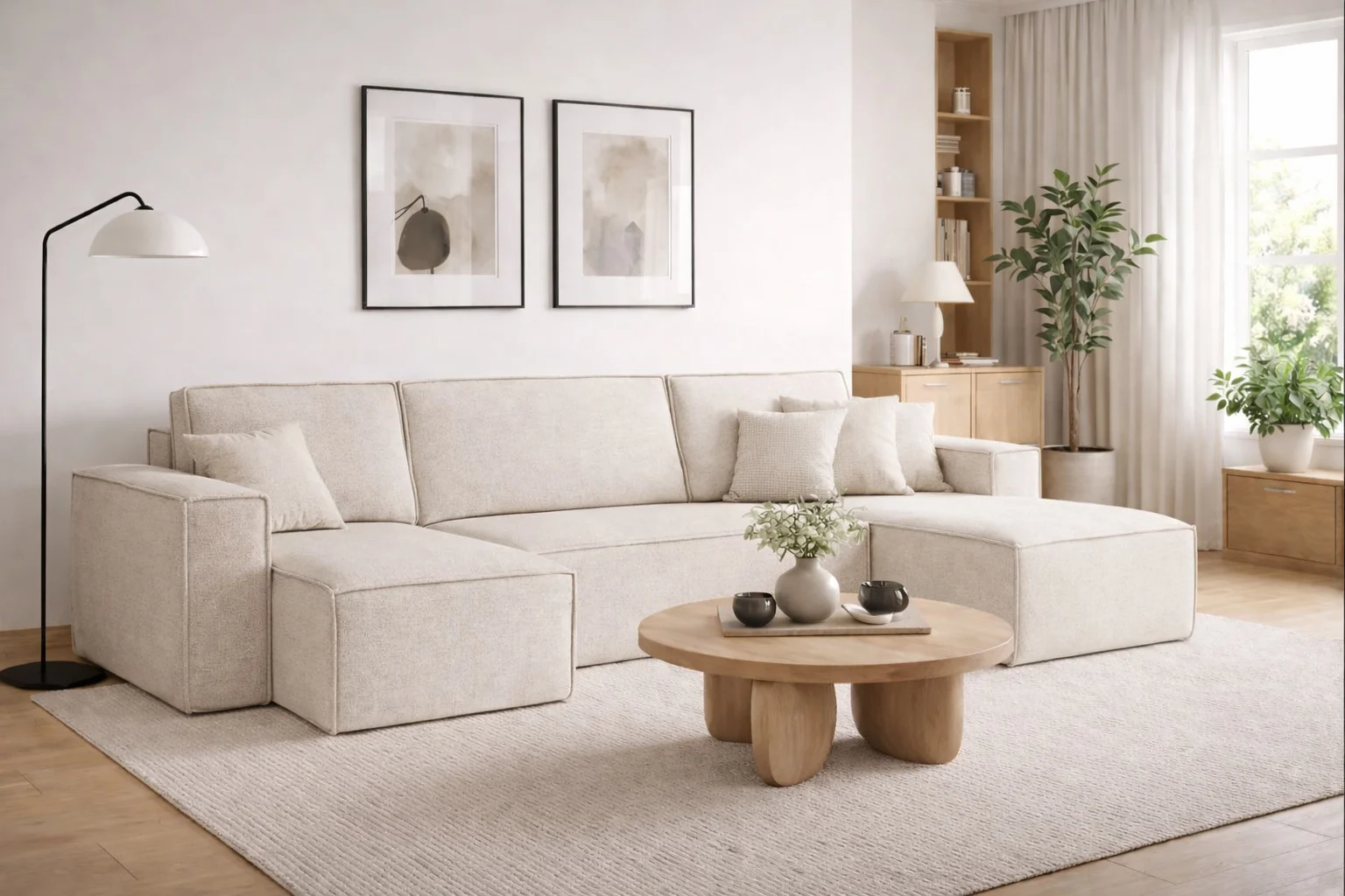 Ecksofa mit Schlaffunktion und Bettkasten, Sofa U-form, Couch U-form BEST stoff Neve