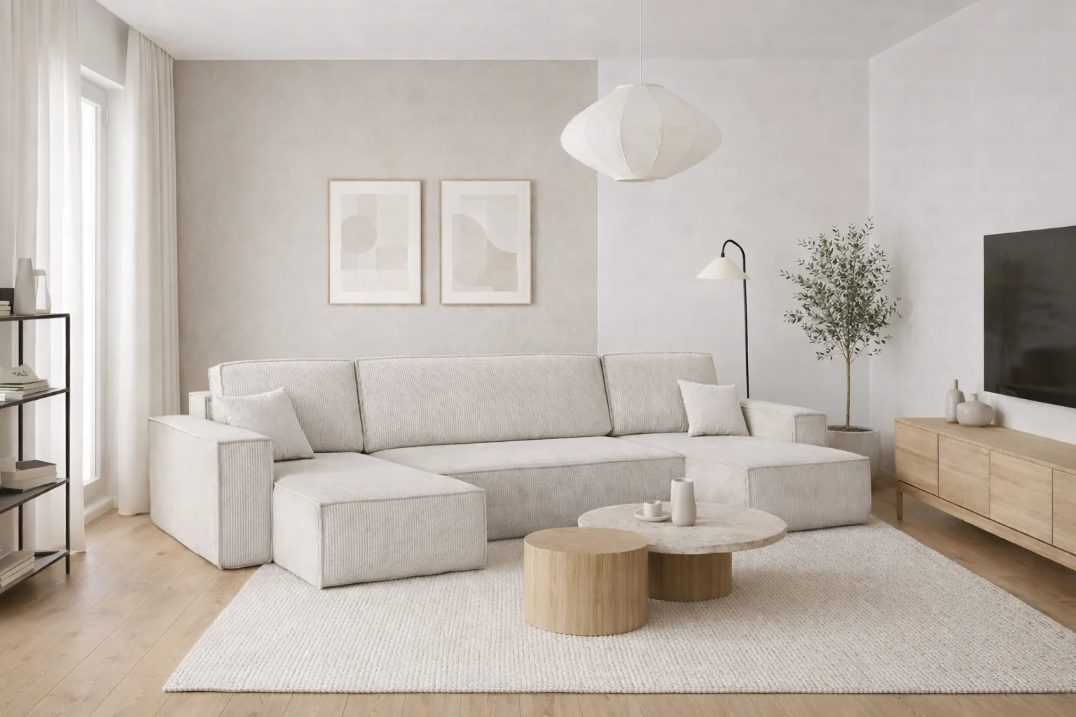 Ecksofa mit Schlaffunktion und Bettkasten, Sofa U-form, Couch U-form BEST Dicker Cord