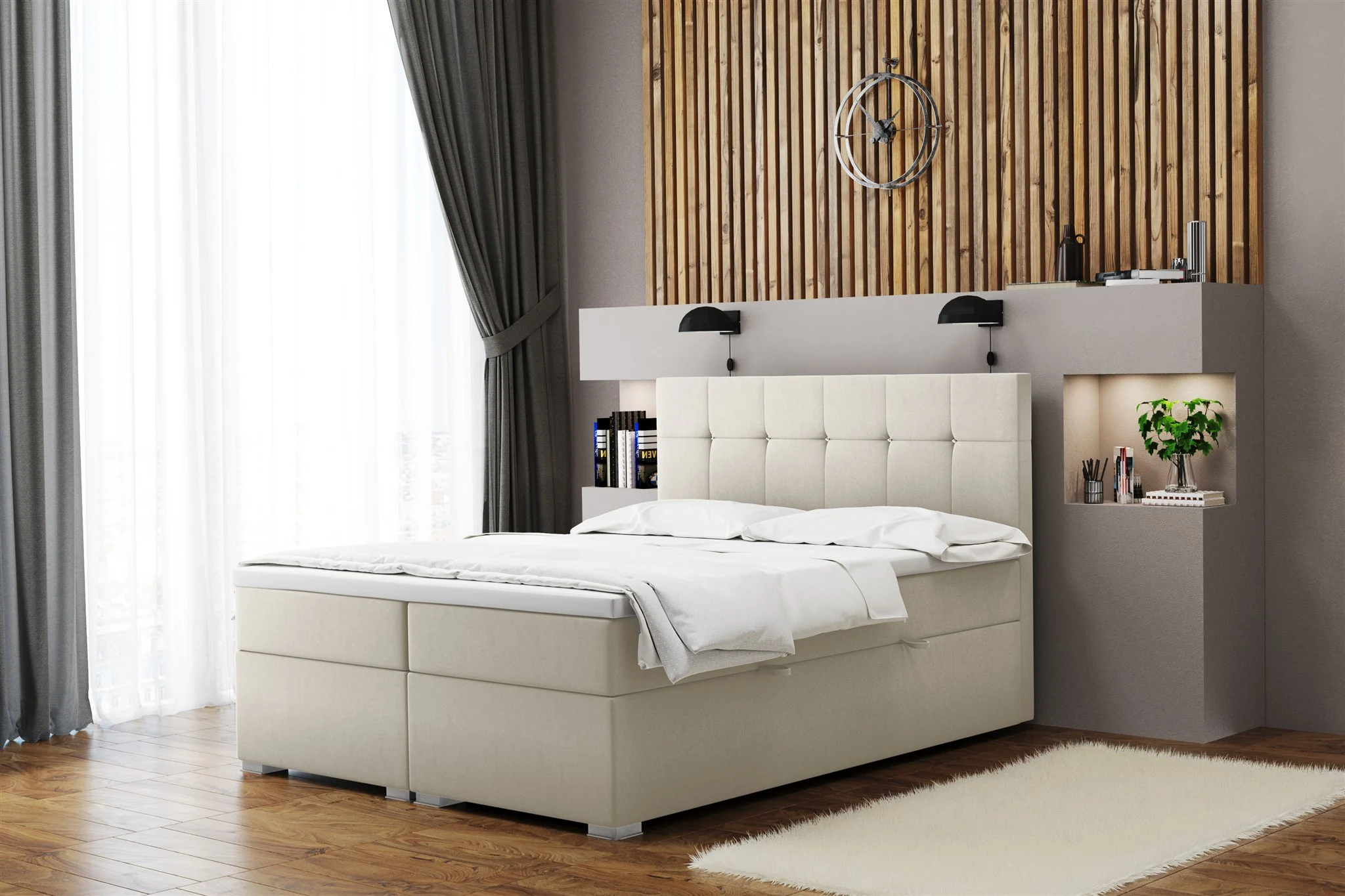 Boxspringbett Schlafzimmerbett ABELT 180x220cm in Stoff Matt Velvet Creme - Fun Moebel