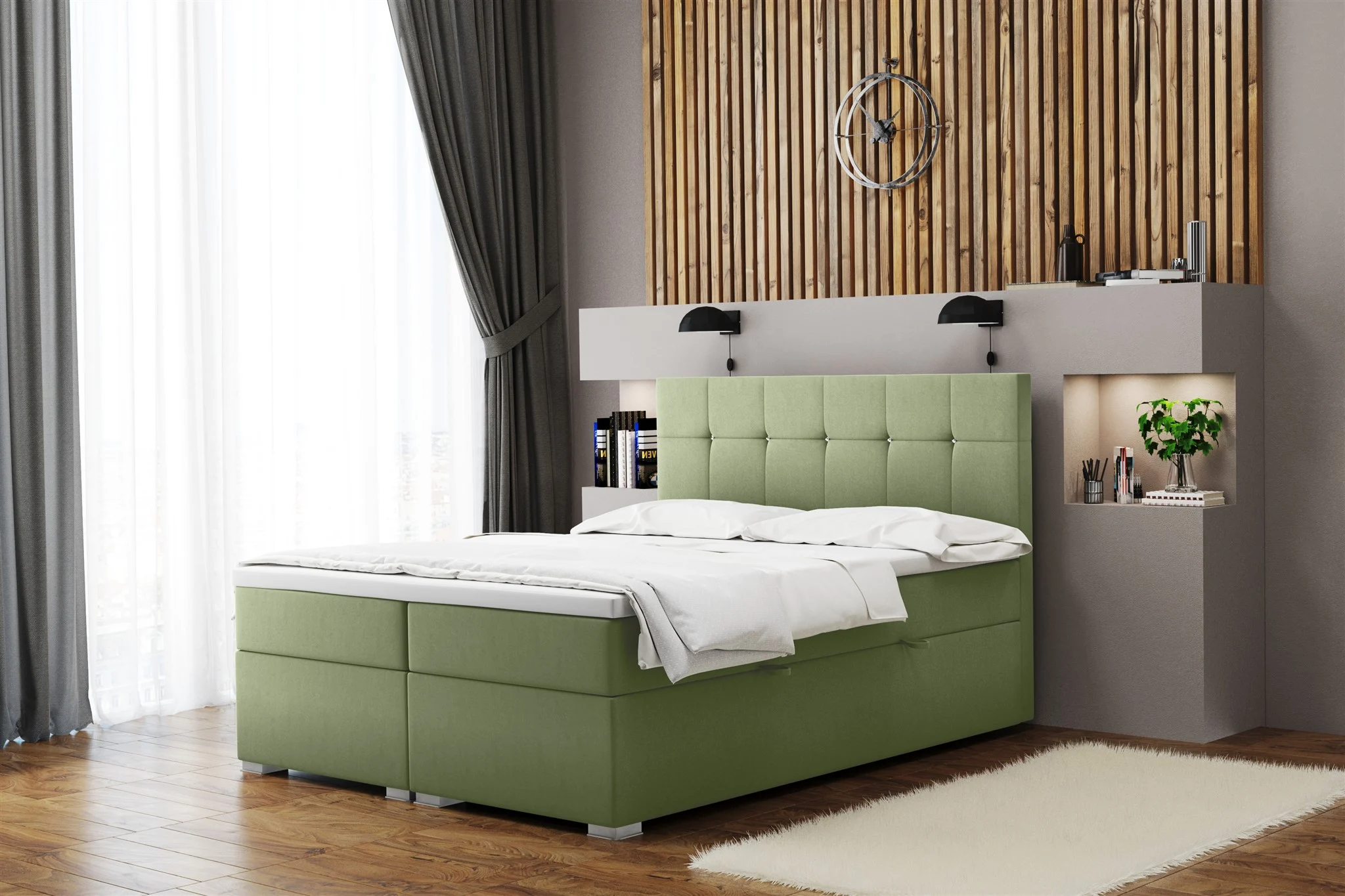 Boxspringbett Schlafzimmerbett ABELT 140x220cm in Stoff Matt Velvet Pistazie - Fun Moebel