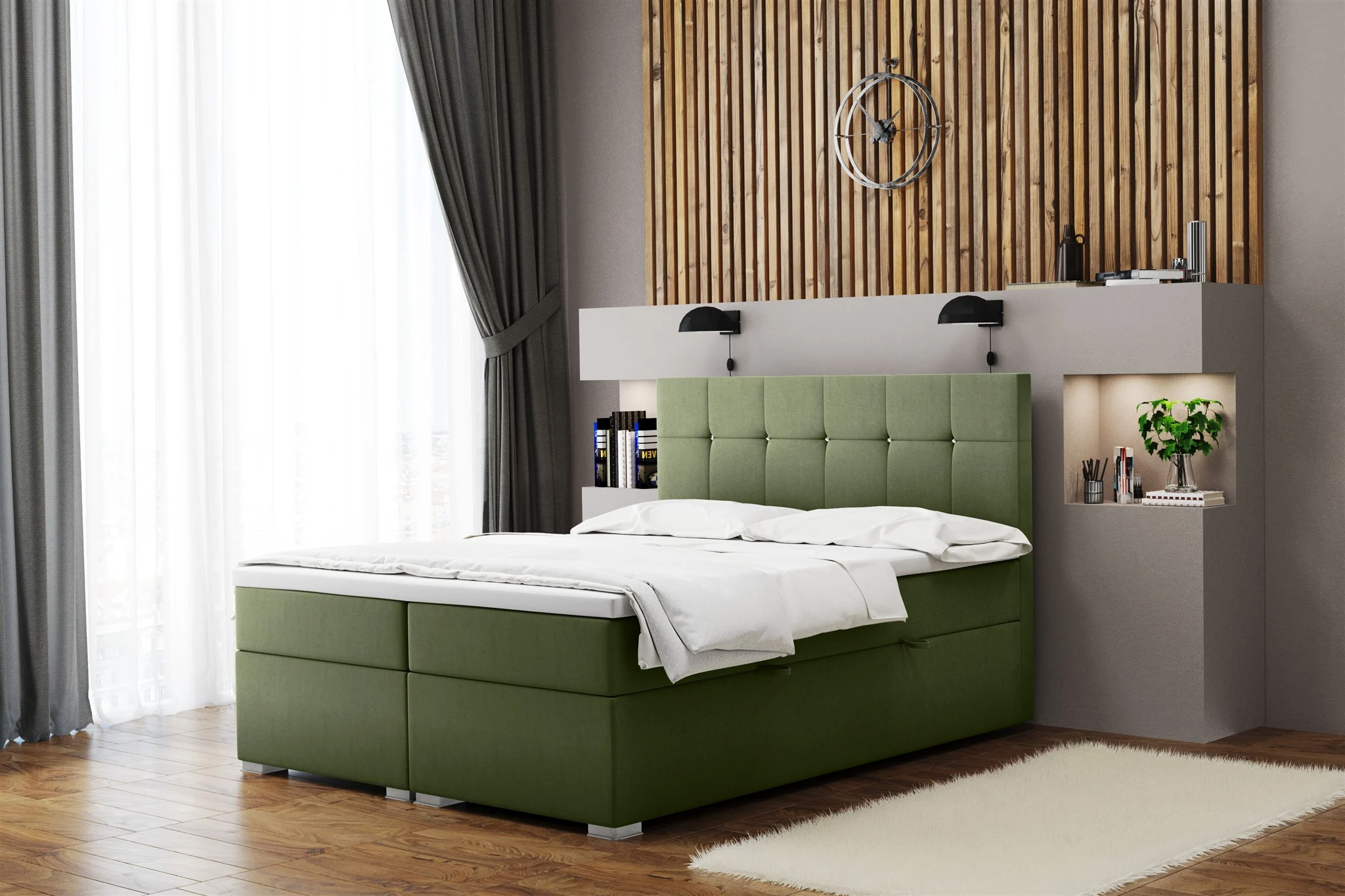 Boxspringbett Schlafzimmerbett ABELT 160x220cm in Stoff Matt Velvet Olive - Fun Moebel