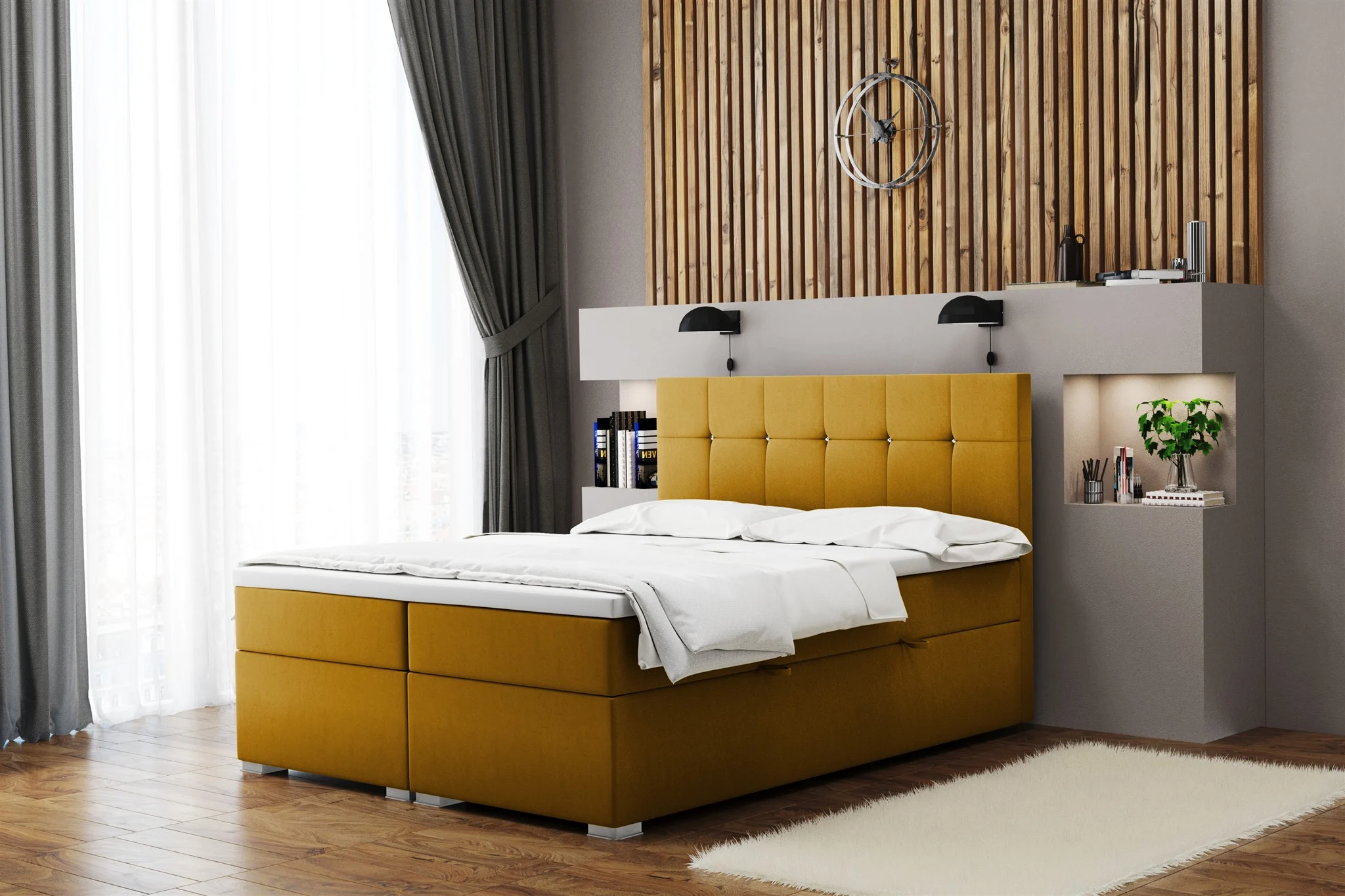 Boxspringbett Schlafzimmerbett ABELT 120x220cm in Stoff Matt Velvet Gelb - Fun Moebel