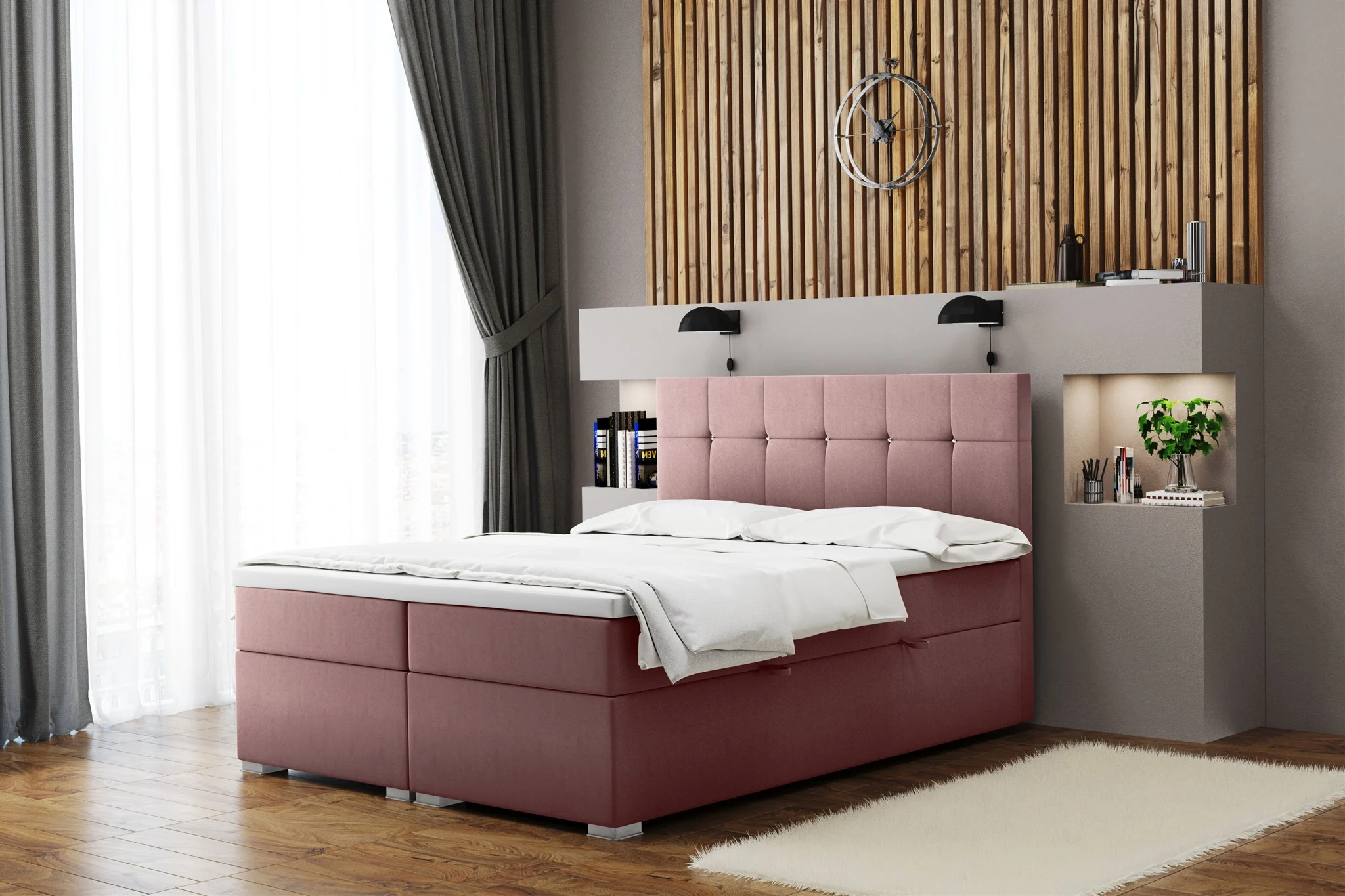 Boxspringbett Schlafzimmerbett ABELT 120x220cm in Stoff Matt Velvet Altrosa - Fun Moebel