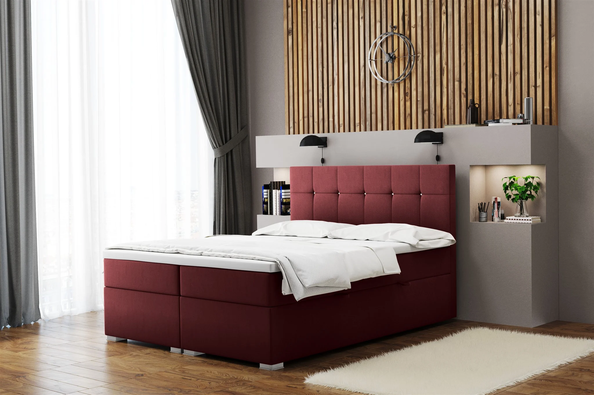 Boxspringbett Schlafzimmerbett ABELT 120x220cm in Stoff Matt Velvet Weinrot - Fun Moebel