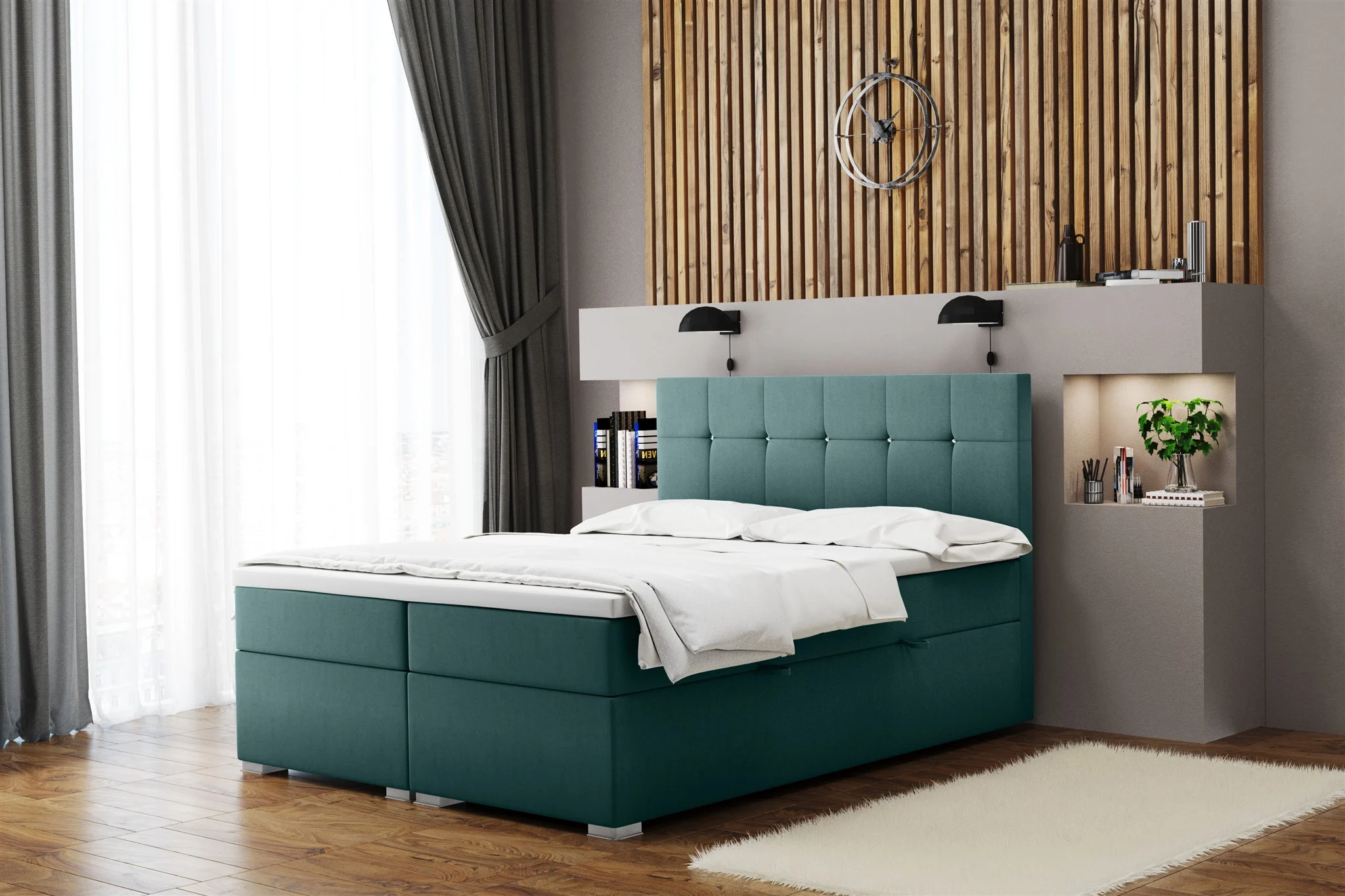 Boxspringbett Schlafzimmerbett ABELT 120x220cm in Stoff Matt Velvet Türkisblau - Fun Moebel