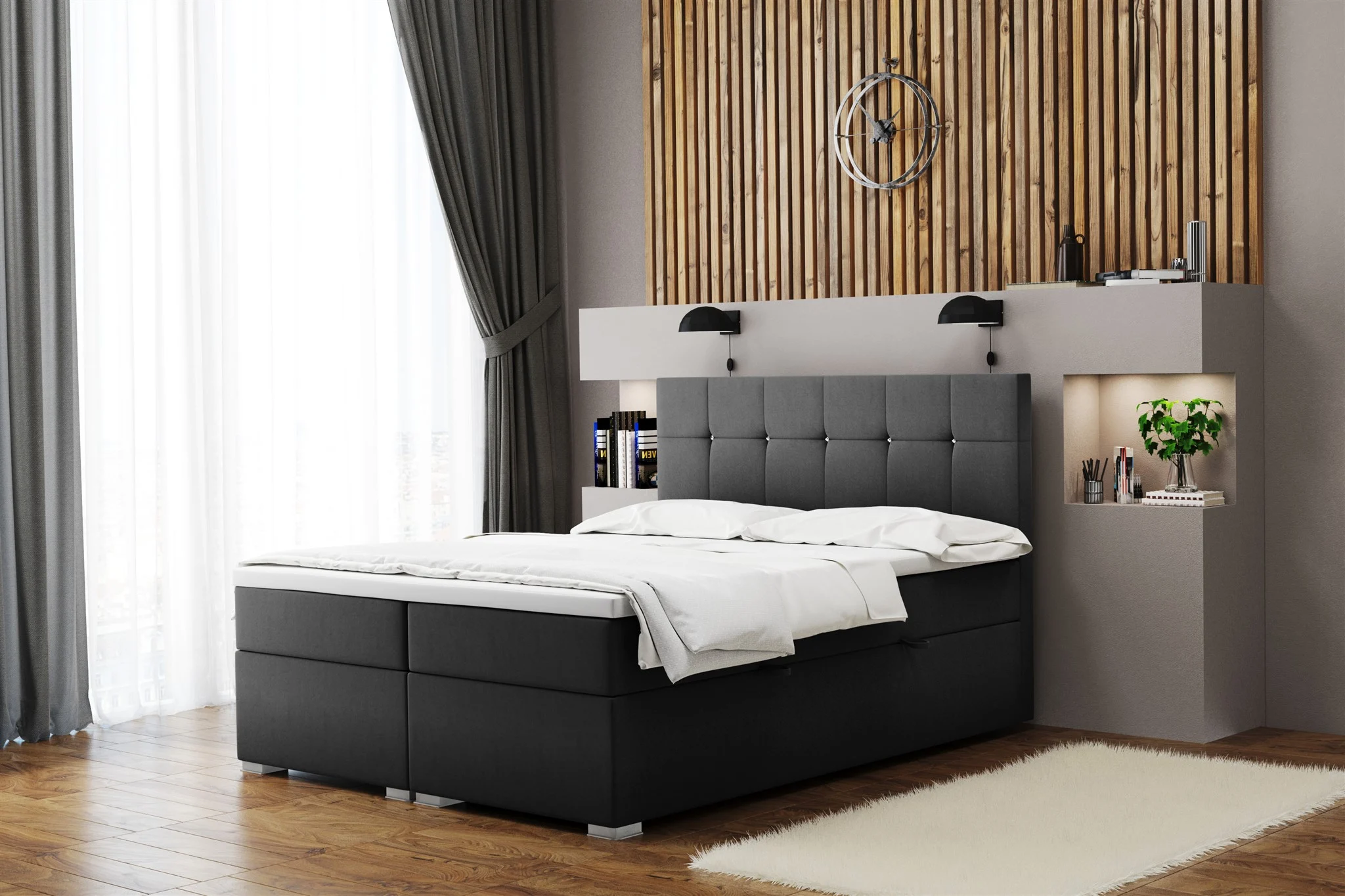 Boxspringbett Schlafzimmerbett ABELT 120x220cm in Stoff Matt Velvet Anthrazit - Fun Moebel