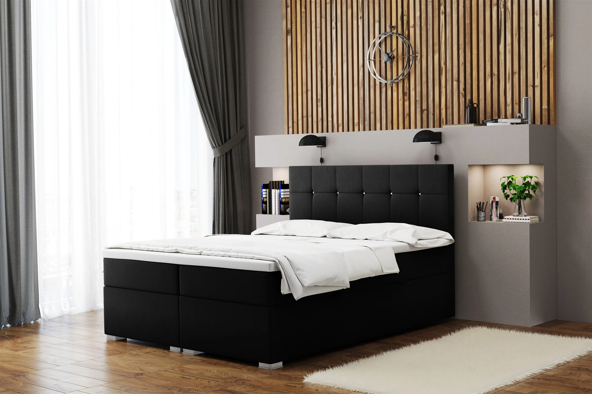 Boxspringbett Schlafzimmerbett ABELT 140x220cm in Stoff Matt Velvet Schwarz - Fun Moebel