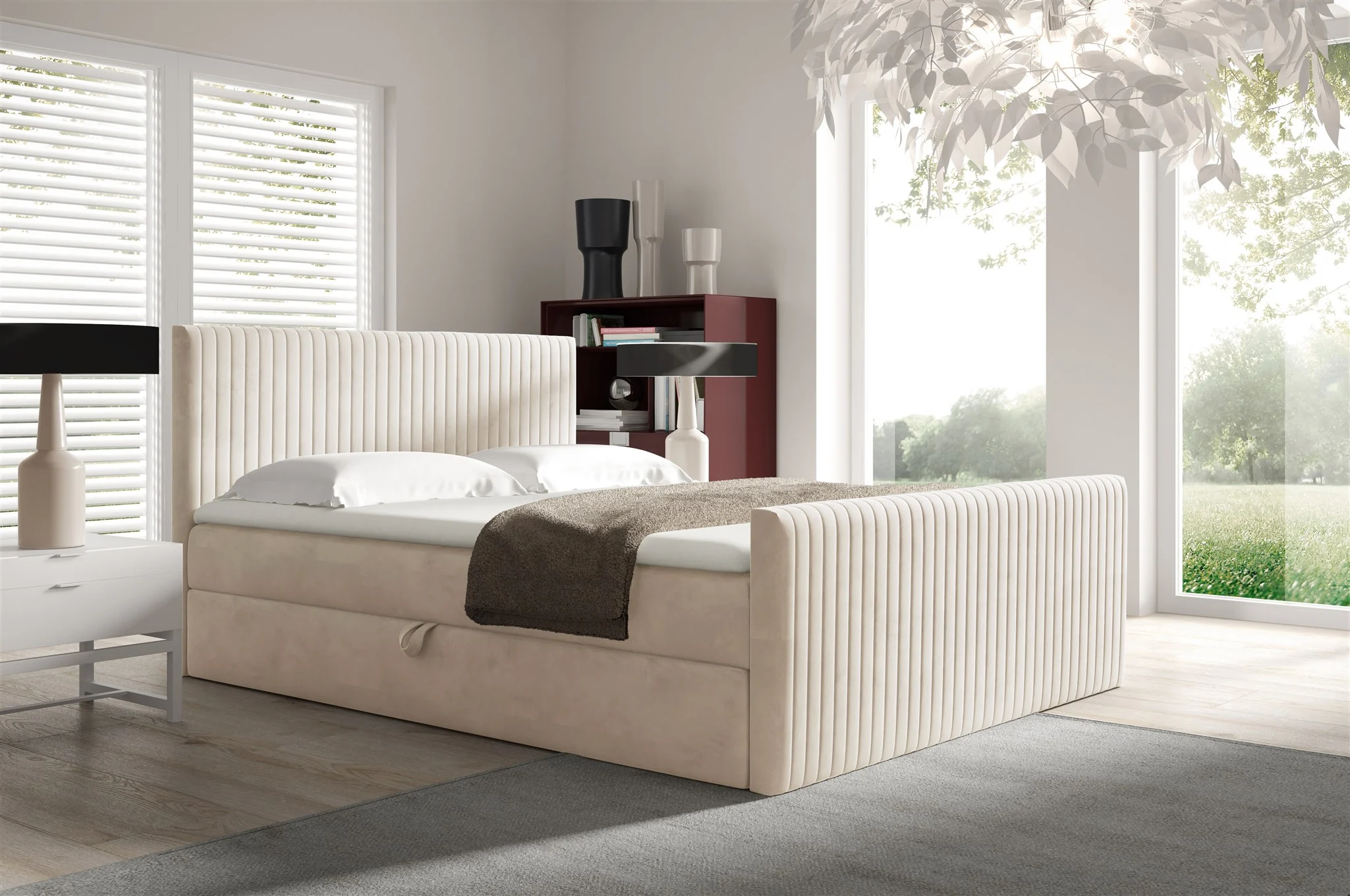 Boxspringbett Schlafzimmerbett ADRIEN 140x200cm in Stoff Fresh Creme - Fun Möbel