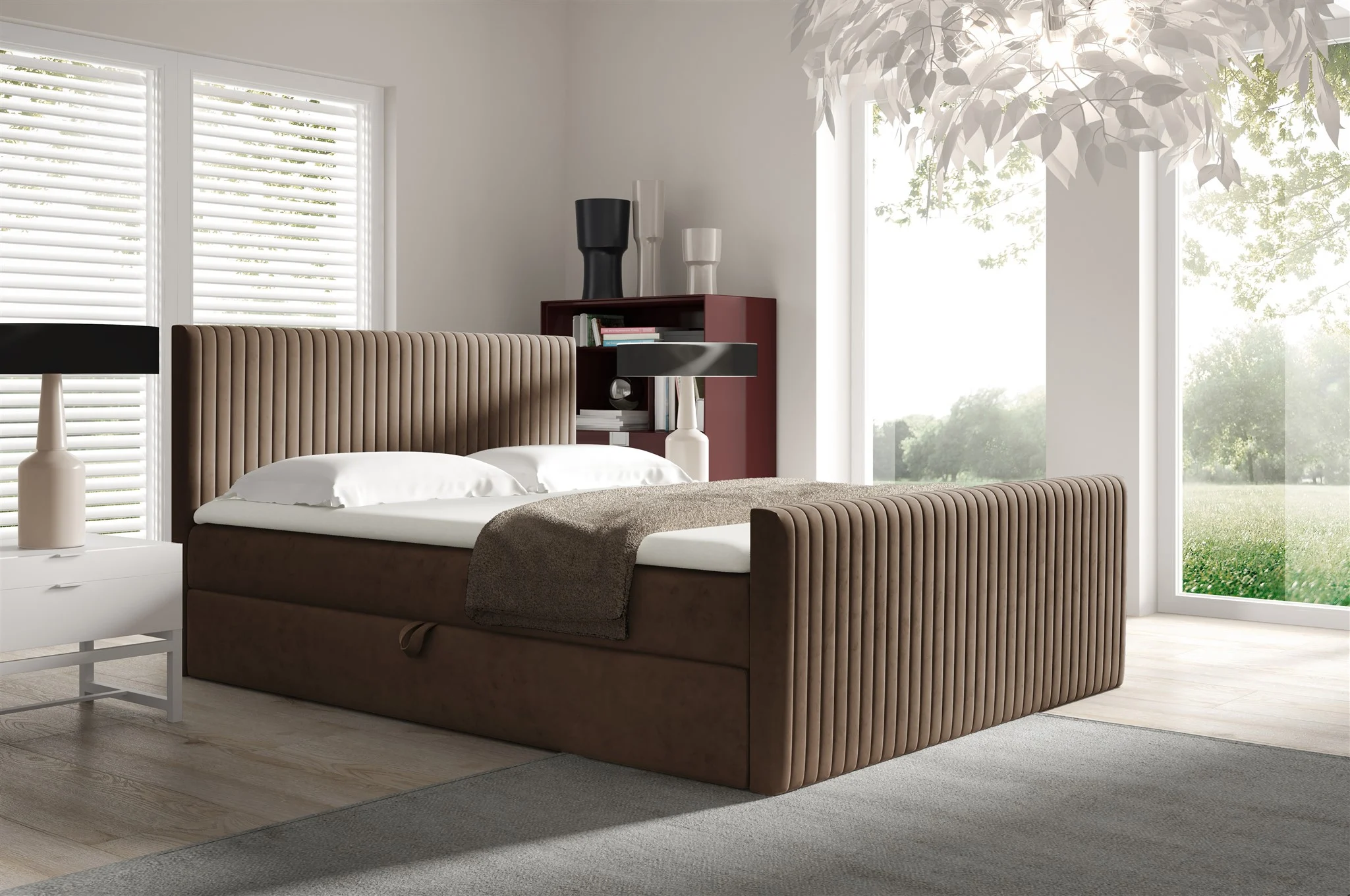 Boxspringbett Schlafzimmerbett ADRIEN 120x200cm in Stoff Fresh Braun - Fun Möbel