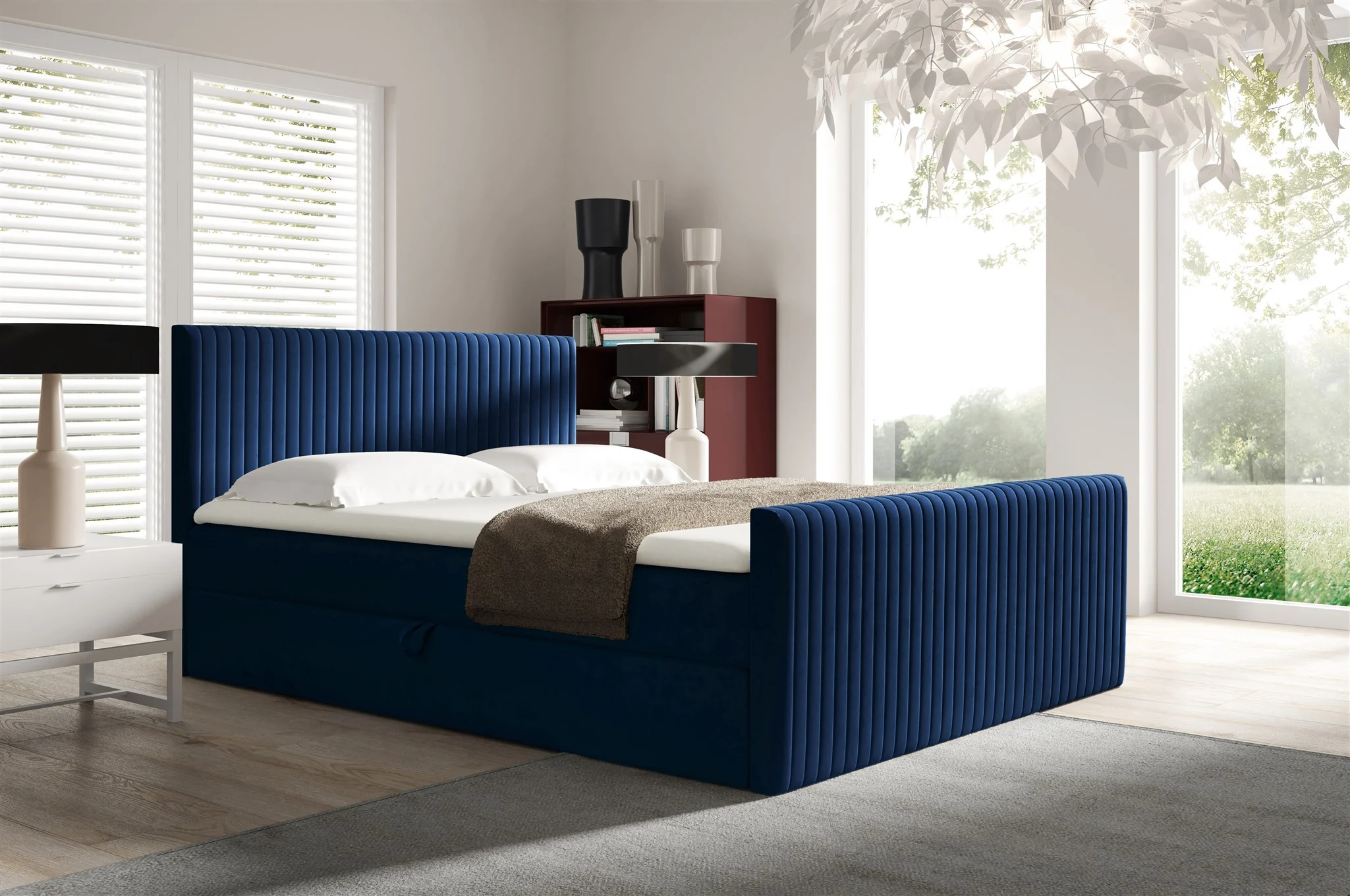 Boxspringbett Schlafzimmerbett ADRIEN 120x200cm in Stoff Fresh Dunkelblau - Fun Möbel
