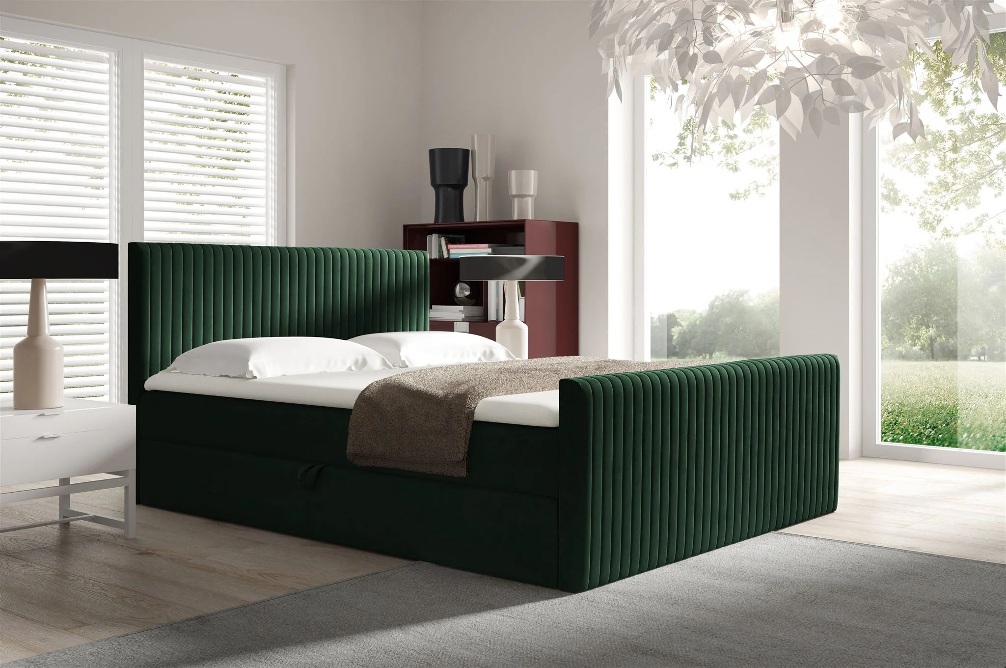 Boxspringbett Schlafzimmerbett ADRIEN 120x200cm in Stoff Fresh Flaschengrün - Fun Möbel