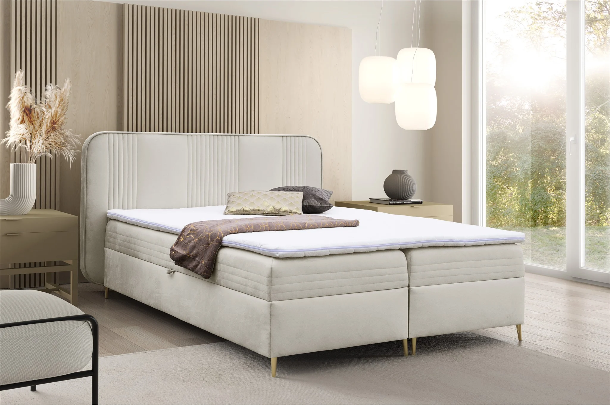 Boxspringbett Schlafzimmerbett ALIZE 120x200cm Stoff Fresh Creme - Fun Möbel