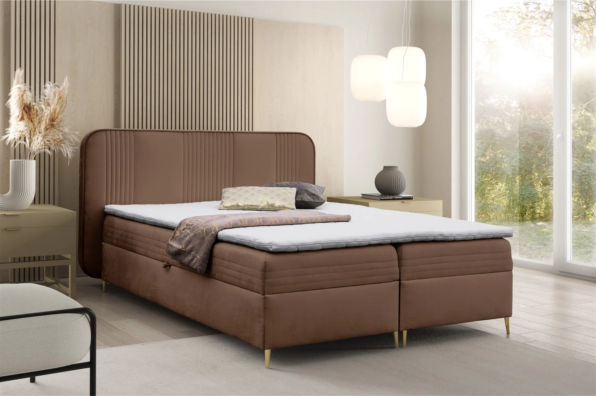 Boxspringbett Schlafzimmerbett ALIZE 120x200cm Stoff Fresh Schokobraun - Fun Möbel