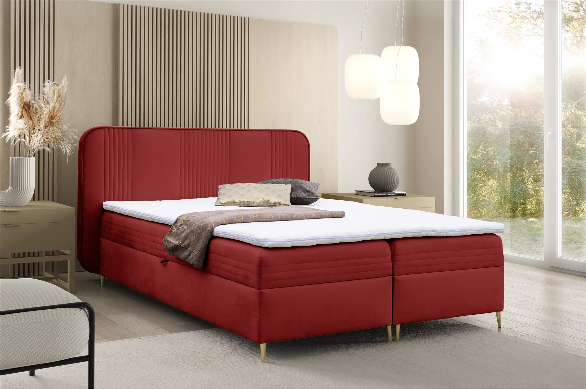 Boxspringbett Schlafzimmerbett ALIZE 120x200cm Stoff Fresh Rot - Fun Möbel