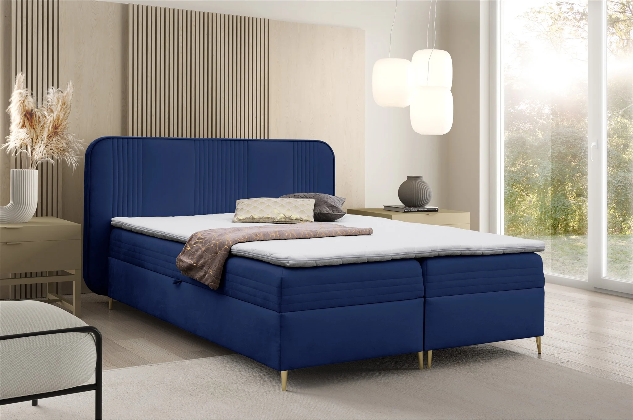 Boxspringbett Schlafzimmerbett ALIZE 180x200cm Stoff Fresh Blau - Fun Möbel