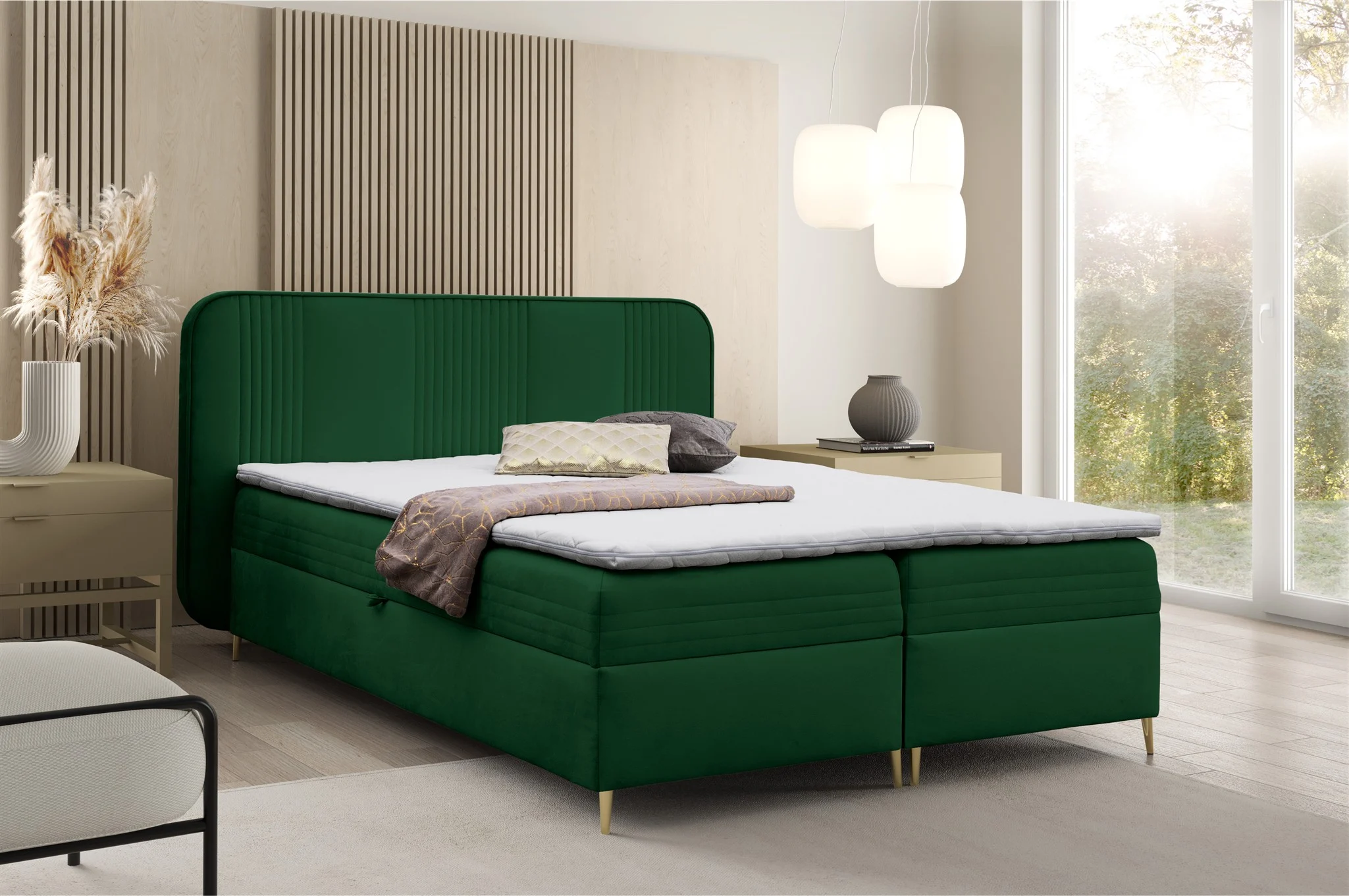 Boxspringbett Schlafzimmerbett ALIZE 120x200cm Stoff Fresh Flaschengrün - Fun Möbel