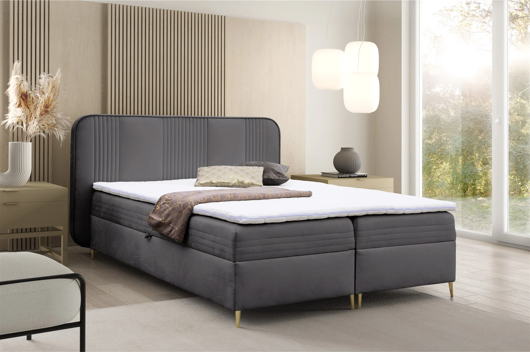 Boxspringbett Schlafzimmerbett ALIZE 120x200cm Stoff Fresh Grafit - Fun Möbel