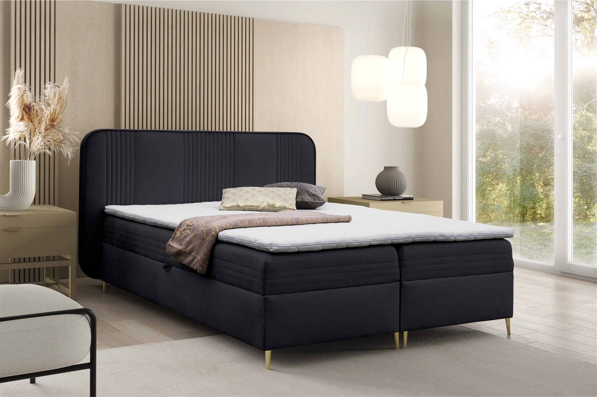 Boxspringbett Schlafzimmerbett ALIZE 120x200cm Stoff Fresh Schwarz - Fun Möbel