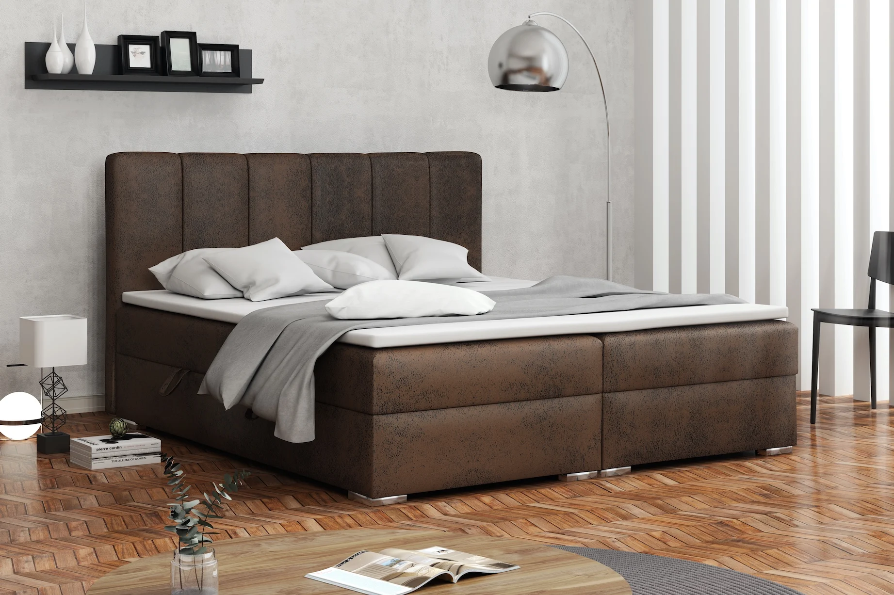 Boxspringbett Schlafzimmerbett ALVARA 200x200cm Vintage Braun - Fun Moebel