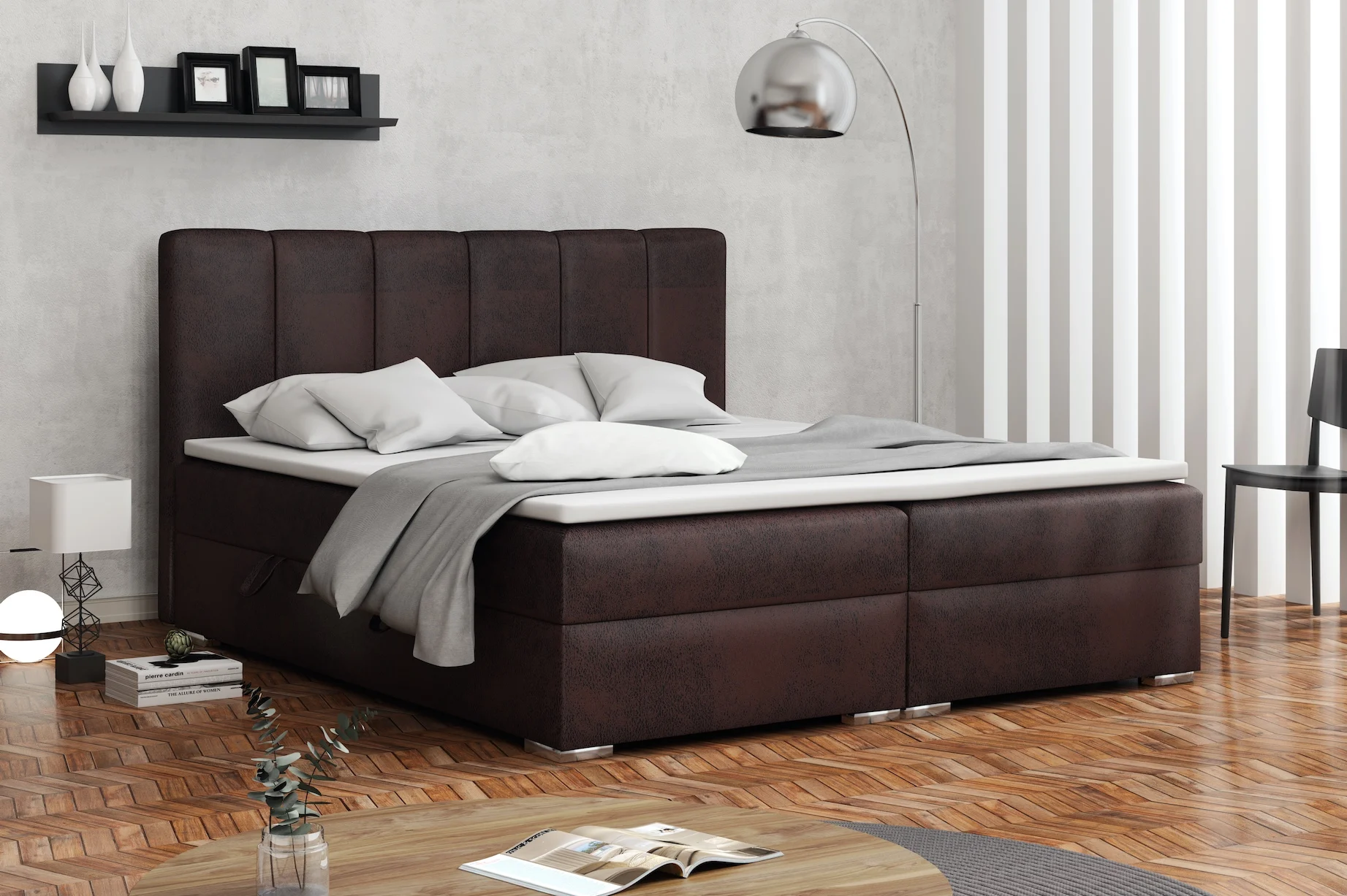 Boxspringbett Schlafzimmerbett ALVARA 140x200cm Vintage Dunkelbraun - Fun Moebel