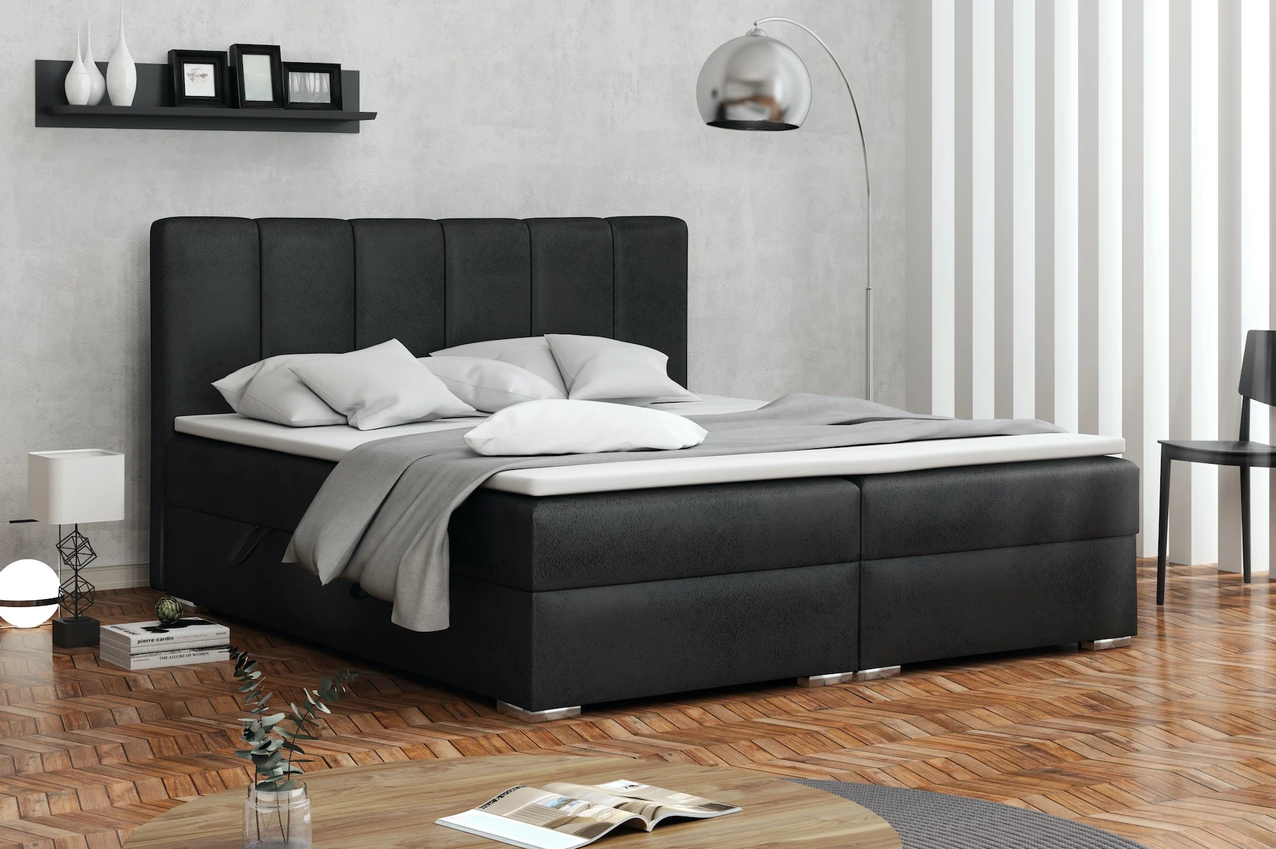 Boxspringbett Schlafzimmerbett ALVARA 200x200cm Vintage Schwarz - Fun Moebel