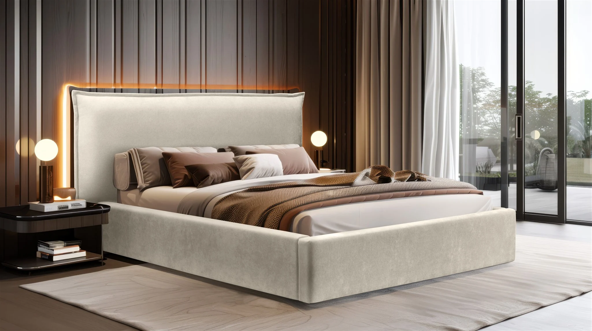 Polsterbett Doppelbett Bett AMADA 140x200cm in Stoff Ditra Creme - Fun Möbel