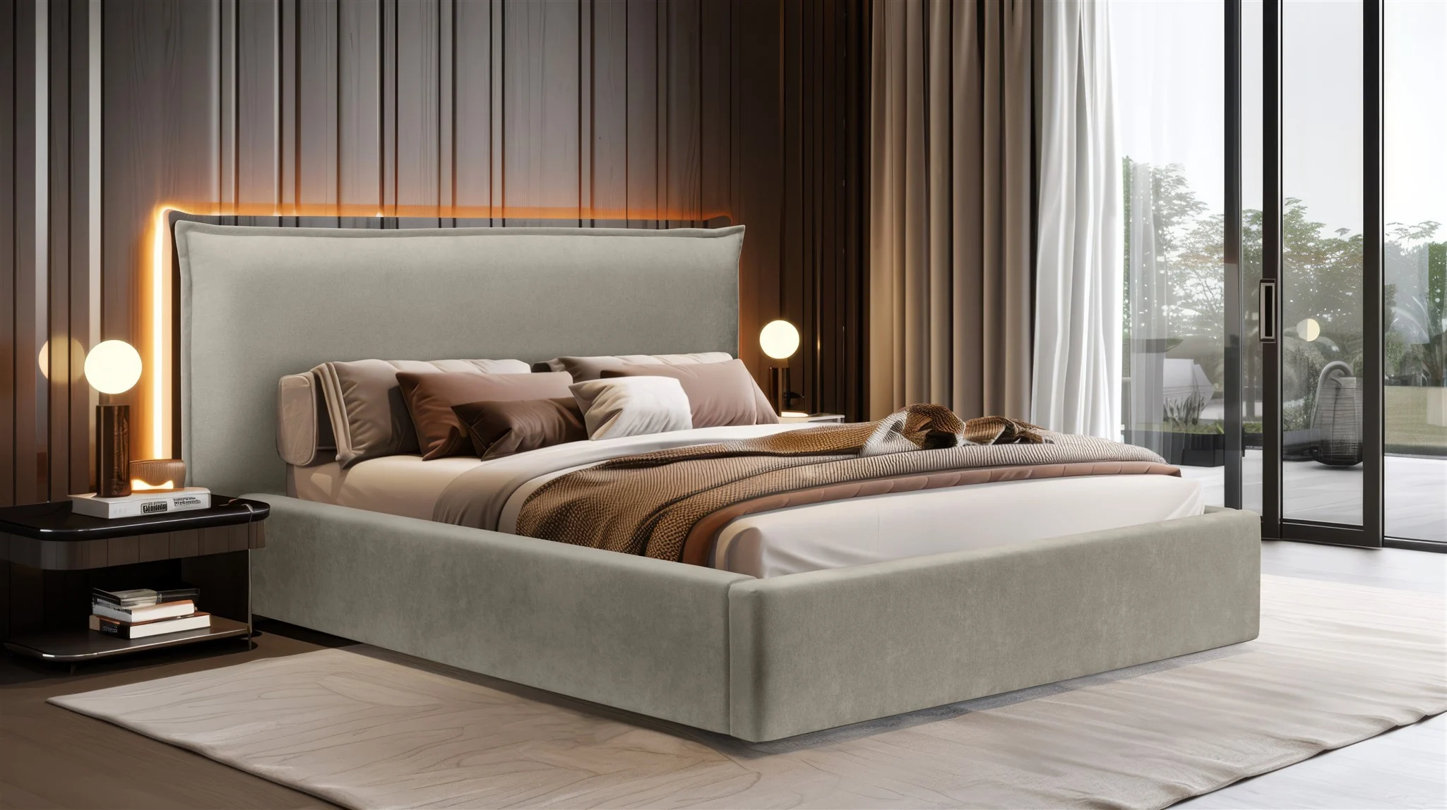 Polsterbett Doppelbett Bett AMADA 180x200cm in Stoff Ditra Graubeige - Fun Möbel