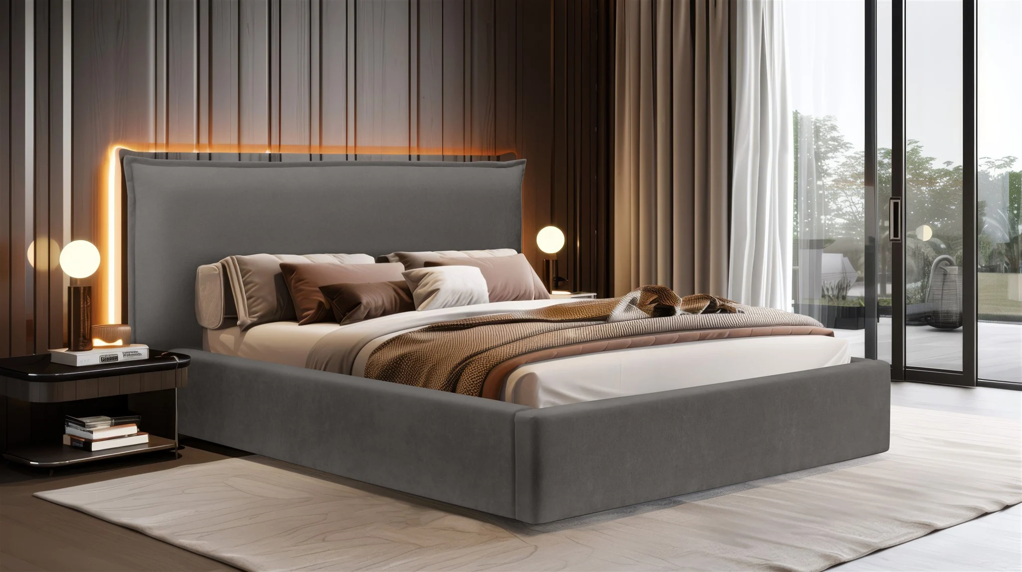 Polsterbett Doppelbett Bett AMADA 140x200cm in Stoff Ditra Anthrazit - Fun Möbel