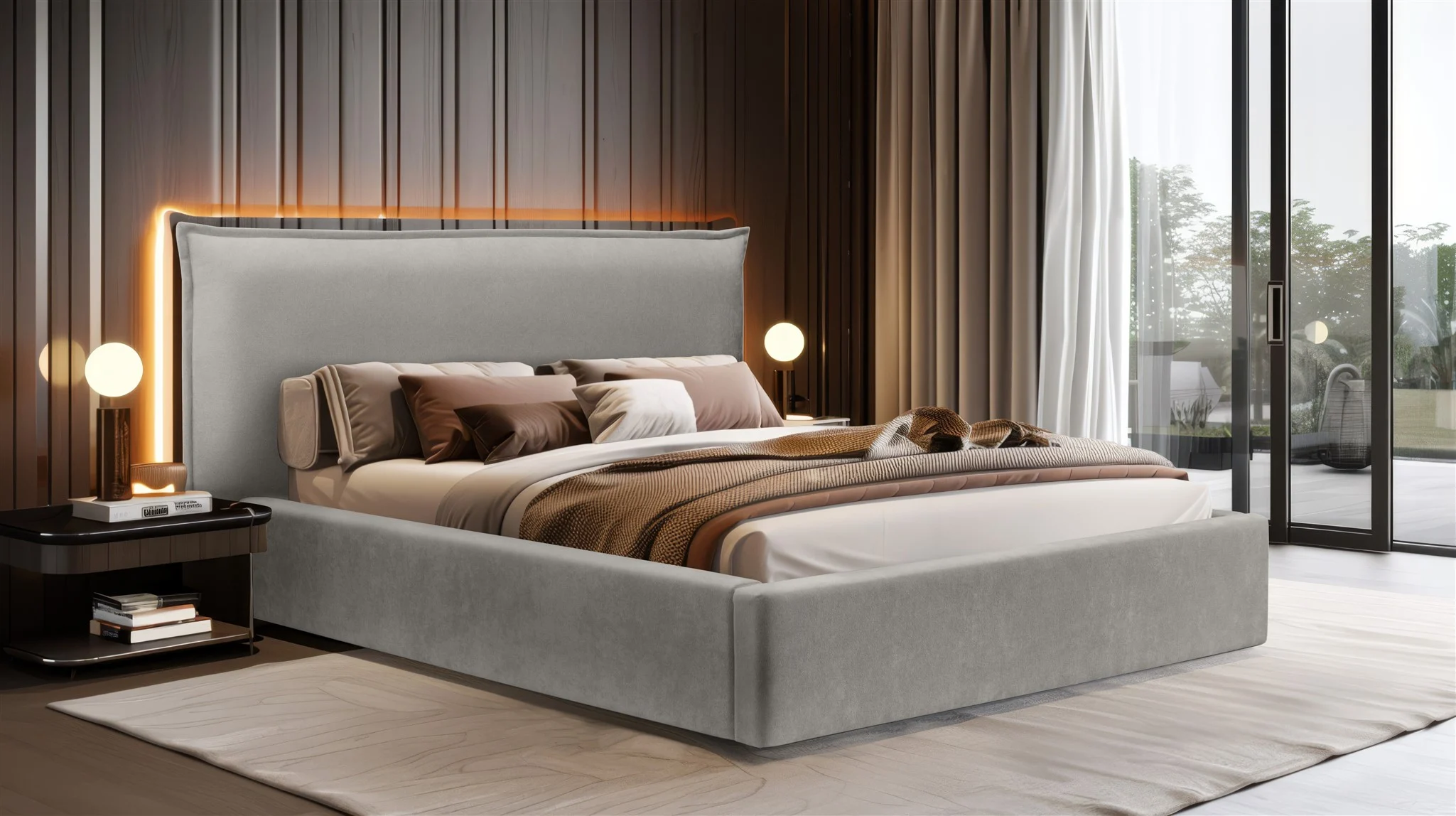 Polsterbett Doppelbett Bett AMADA 140x200cm in Stoff Ditra Grau - Fun Möbel